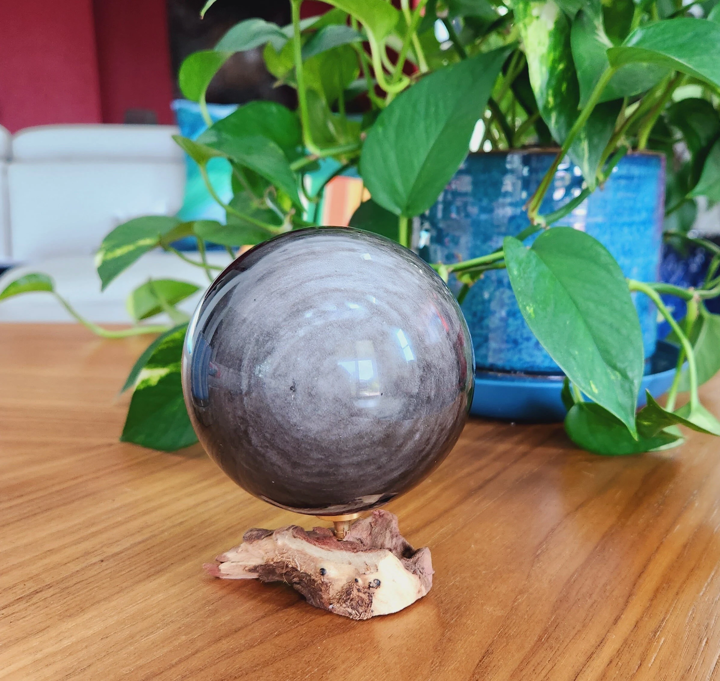 Super Flashy Silver Obsidian Sphere • 3.4" Large Silver Sheen Obsidian Sphere • Protective Crystal Sphere • 