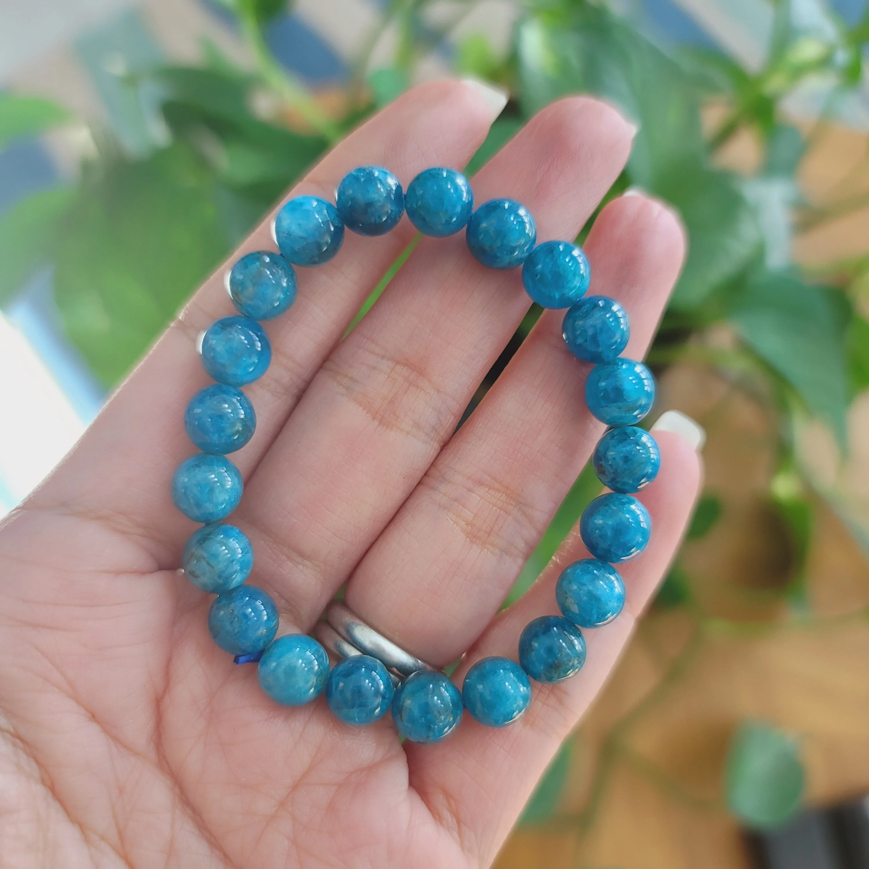 Blue Apatite Gemstone Crystal Bracelet • 8mm Healing Crystal Bracelet • 