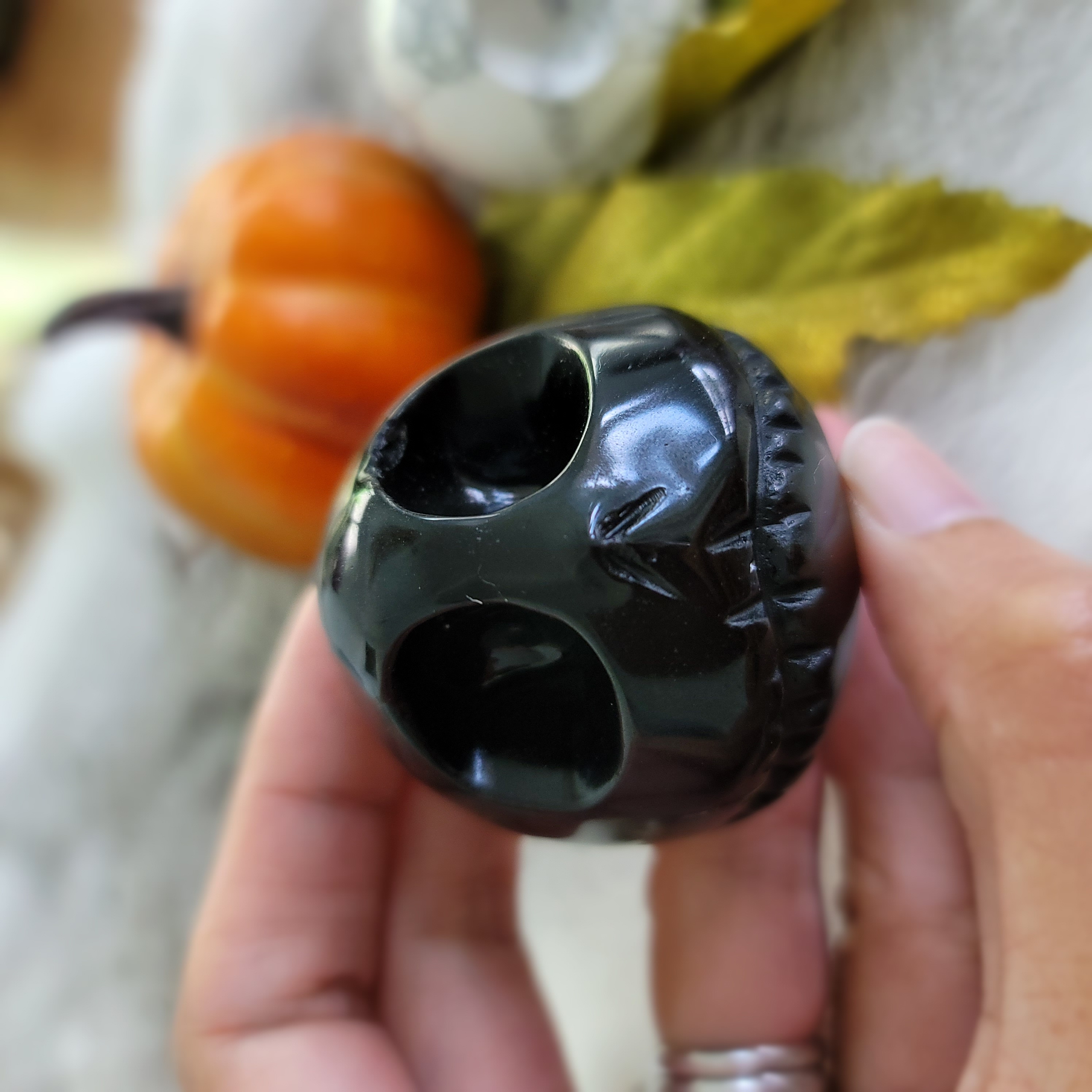 Jack Skull • Skeletal Skull • Halloween Skull • Howlite • Black Obsidian Halloween decoration Jack O Lantern skull head-crystal gift
