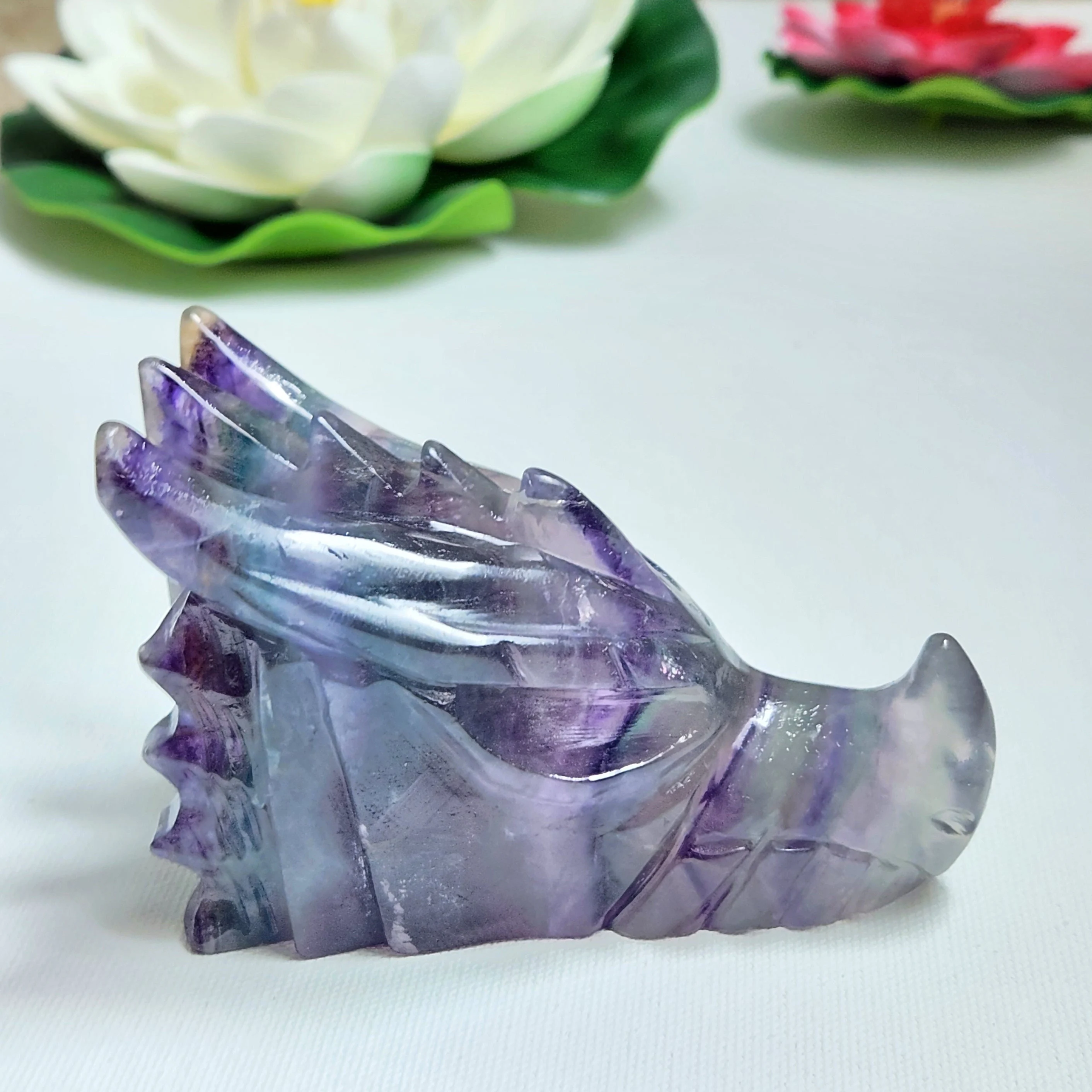 Fluorite Dragonhead • 4" Rainbow Fluorite Dragon crystal skull head 