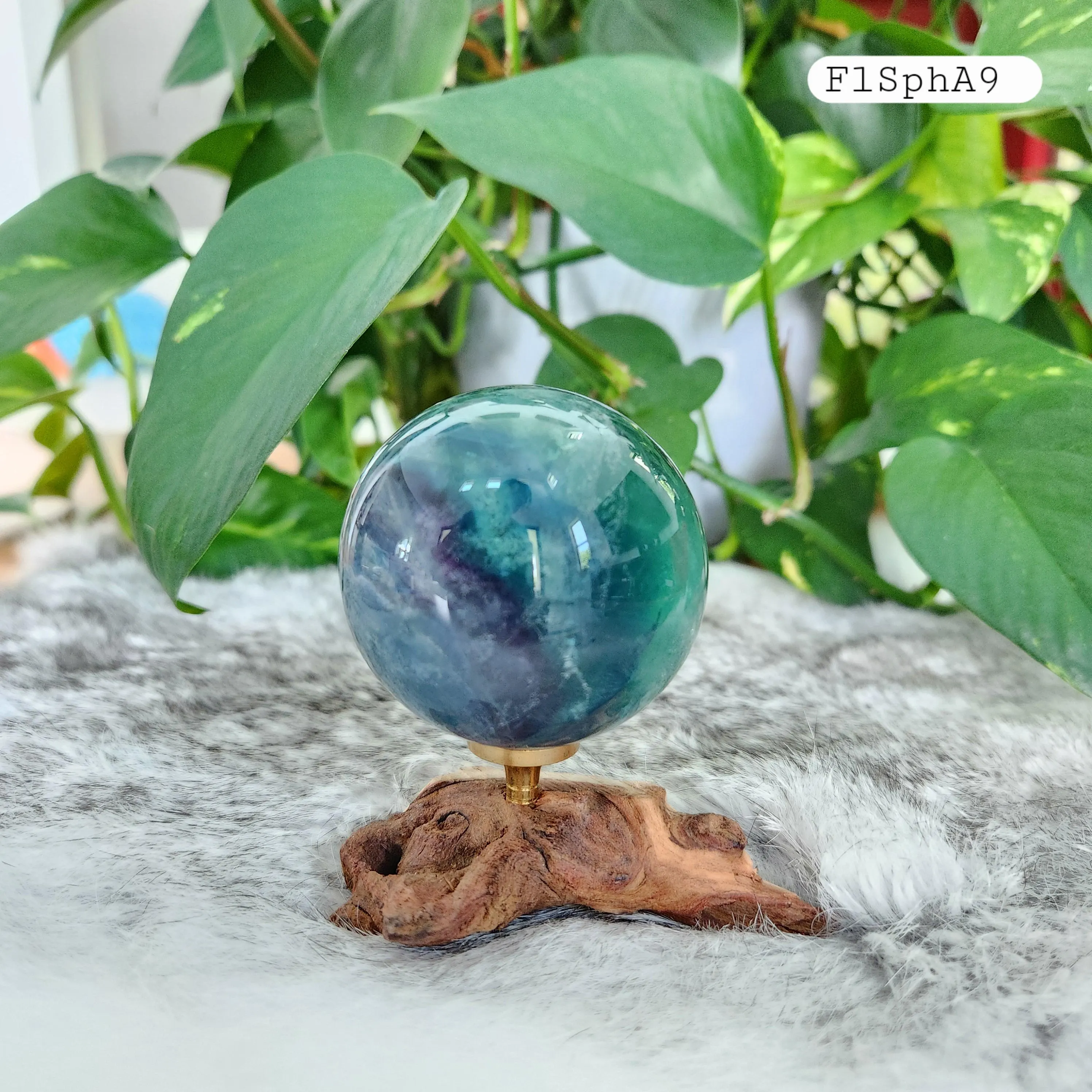 Fluorite sphere • 2" Rainbow Fluorite Banded Feather Fluorite Crystal Sphere