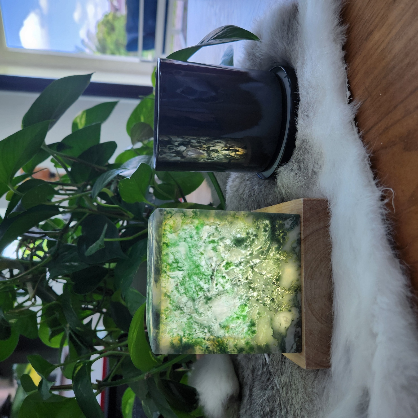 Moss Agate Lamp • 3.45" Large Crystal Lamp • Gemstone crystal night light gift home decoration - USB light base included