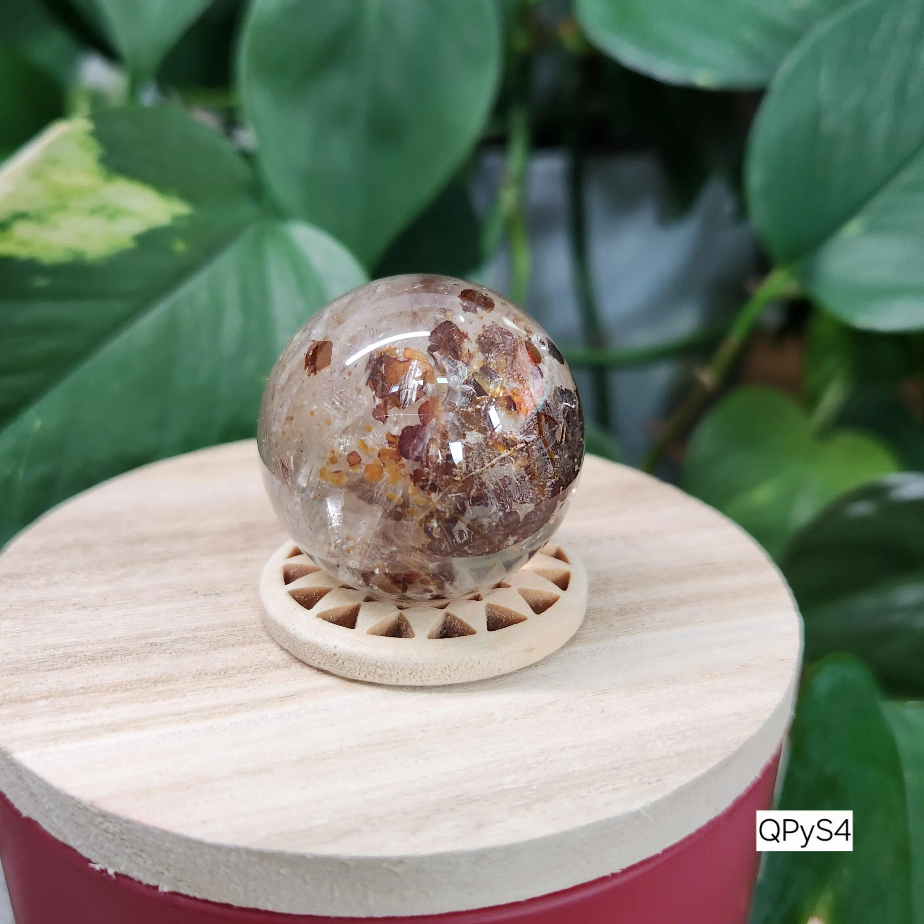 Pyrite in Quartz Crystal Sphere • RARE 32mm Clear Quartz with Pyrite sphere - Pyrite inclusion sphere