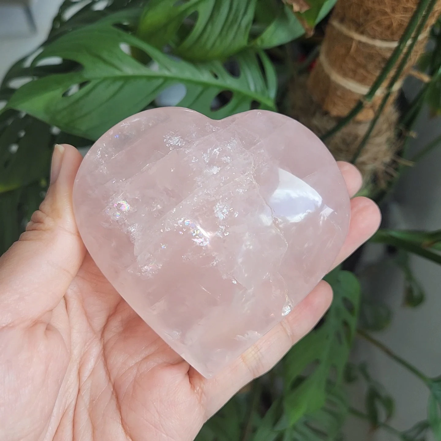 Rose Quartz Heart • 3.3" Flashy Crystal Heart with rainbows *stand not included*