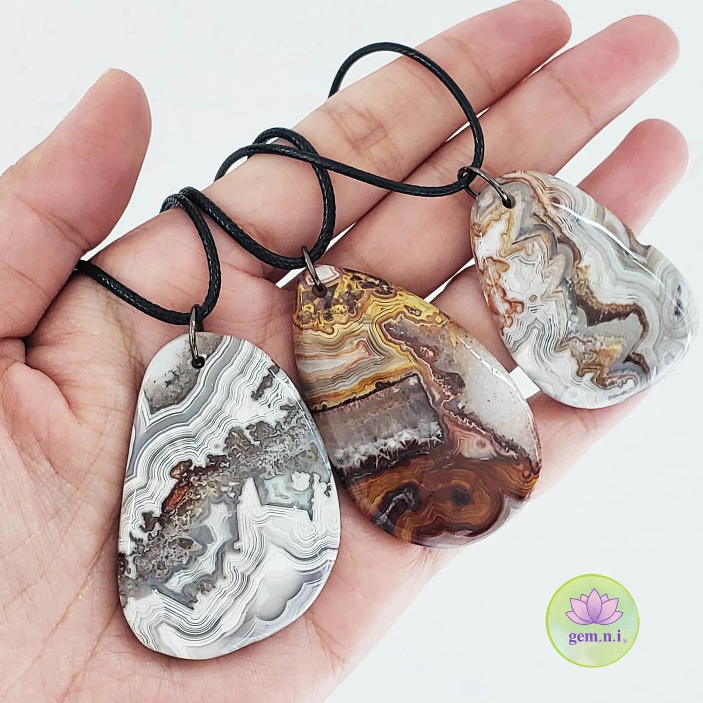 Crazy Lace Agate Pendant - Mexican Lace Agate Pendant on rope - Crystal agate pendant