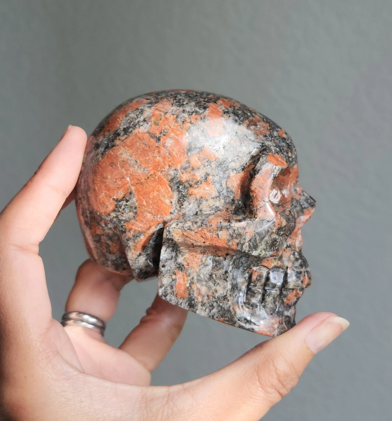 Jasper Skull • 3.74" Brecciated Jasper skull sculpture • Crystal skull head carving - Stone of vitality and strength
