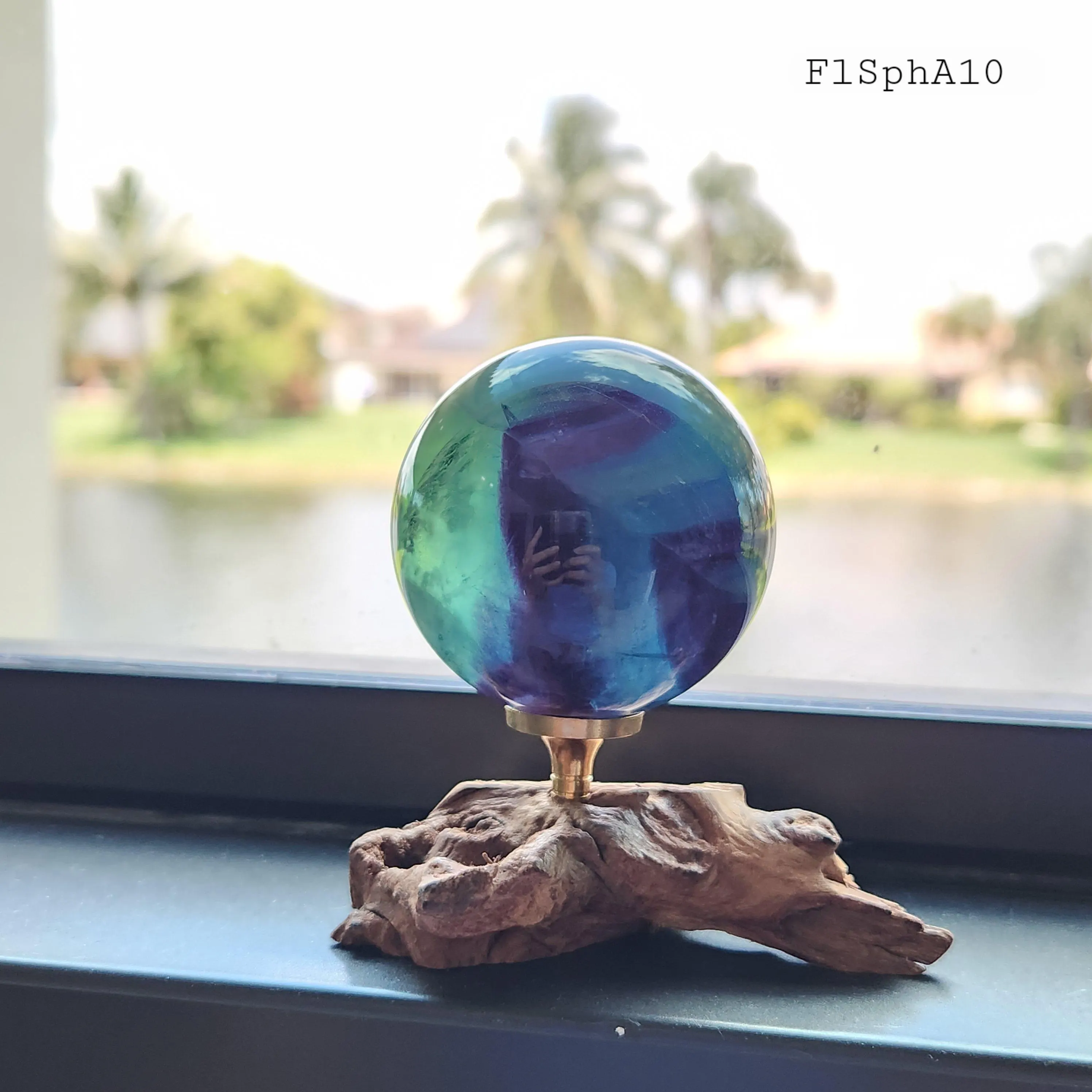 Fluorite sphere • 1.9" Rainbow Fluorite Banded Feather Fluorite Crystal Sphere - Flashy Crystal Gift Home Decoration - stand not included
