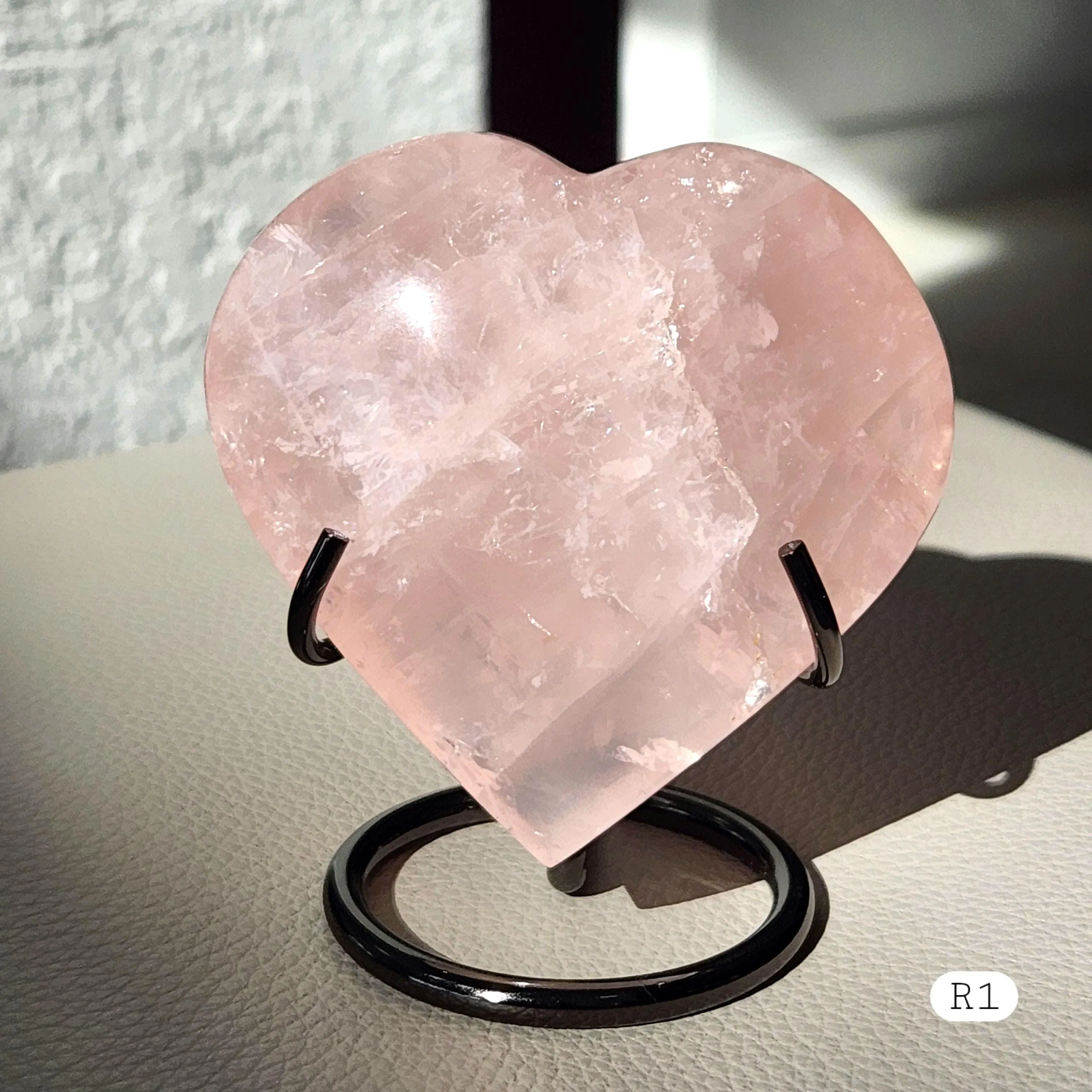 Rose Quartz Heart • 3.3" Flashy Crystal Heart with rainbows *stand not included*