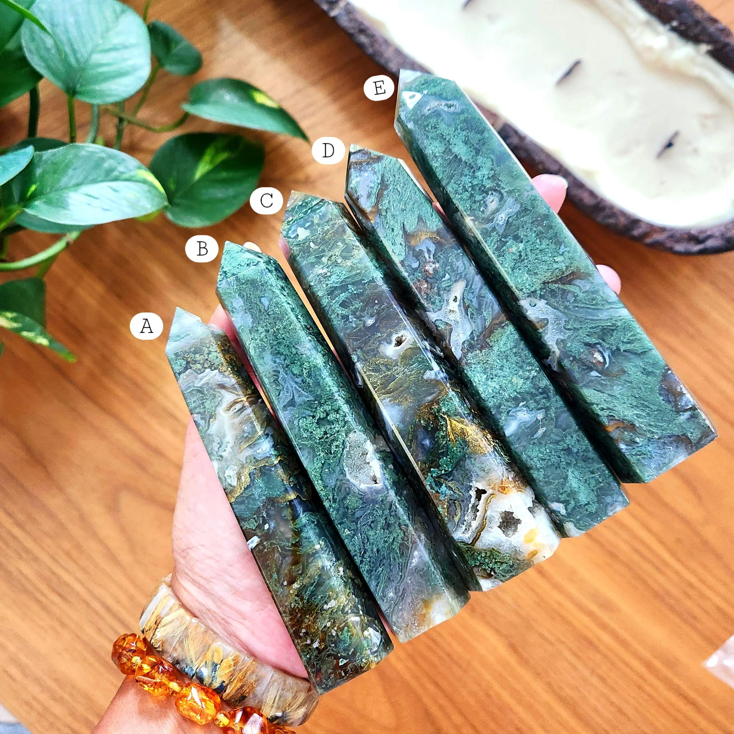 Moss Agate Tower, 6" Moss agate point• Sea Moss obelisk • Green moss healing tower • Mineral specimen • Crystal Home Decor Healing crystal