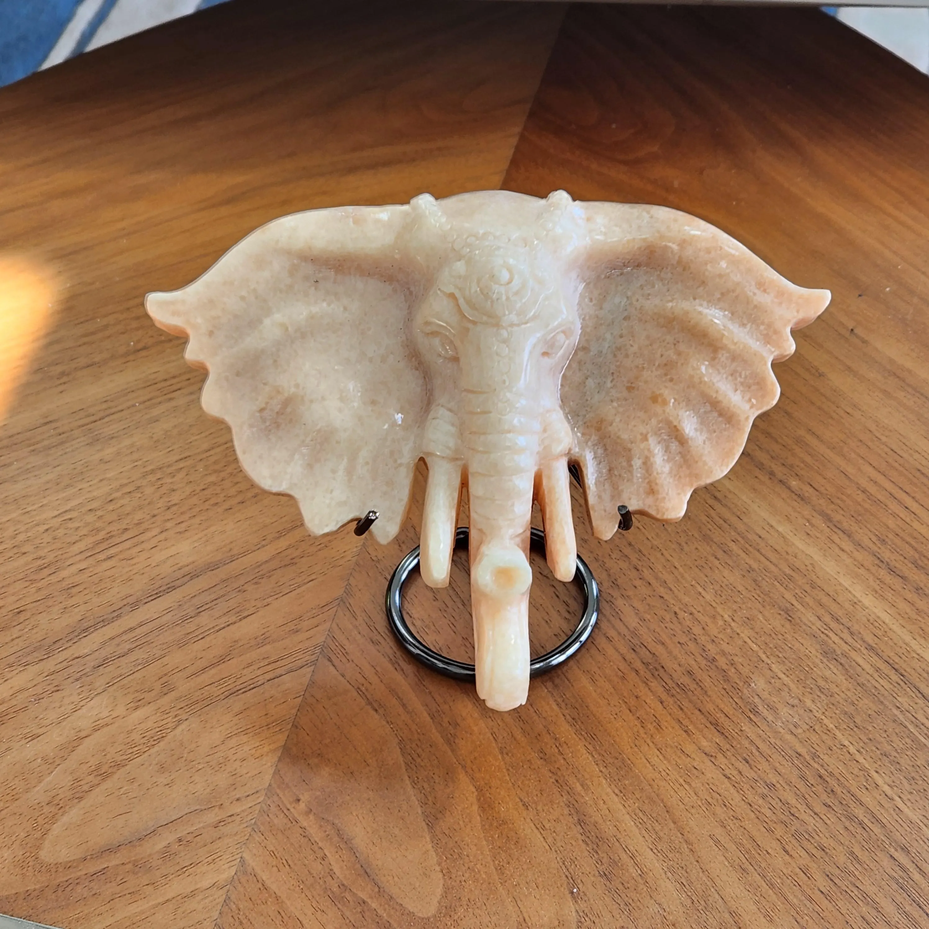 Orange Calcite crystal Elephant • 8" wide Orange Calcite Elephant head carving • 