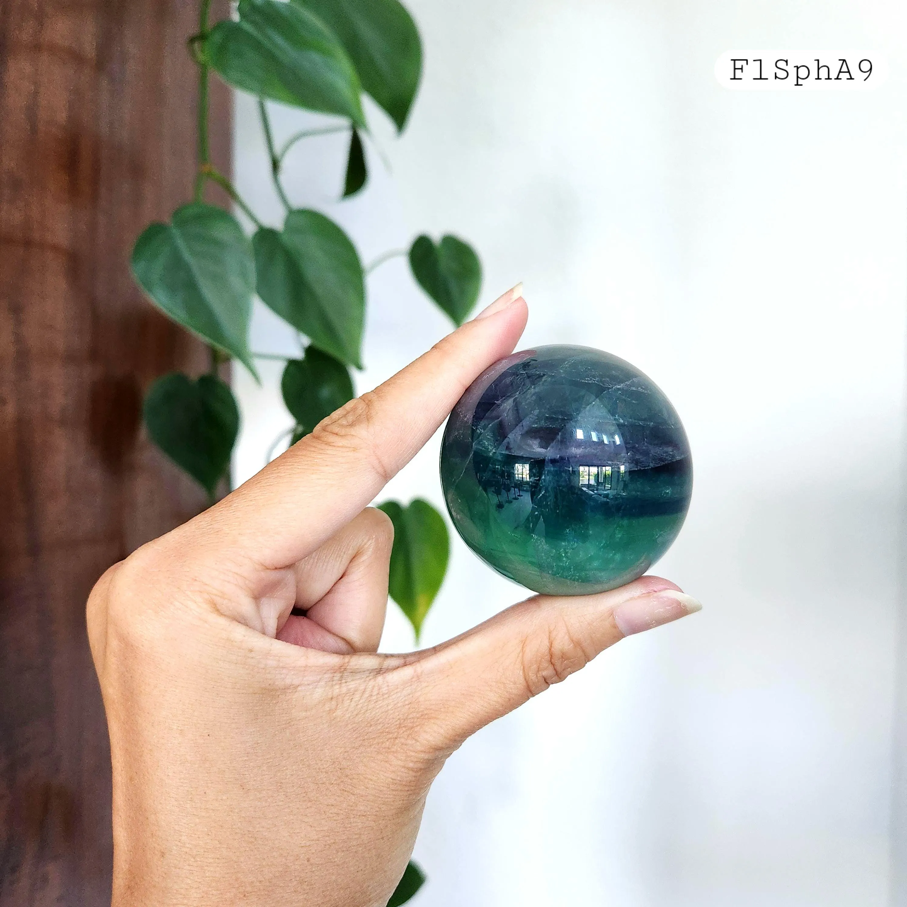 Fluorite sphere • 2" Rainbow Fluorite Banded Feather Fluorite Crystal Sphere