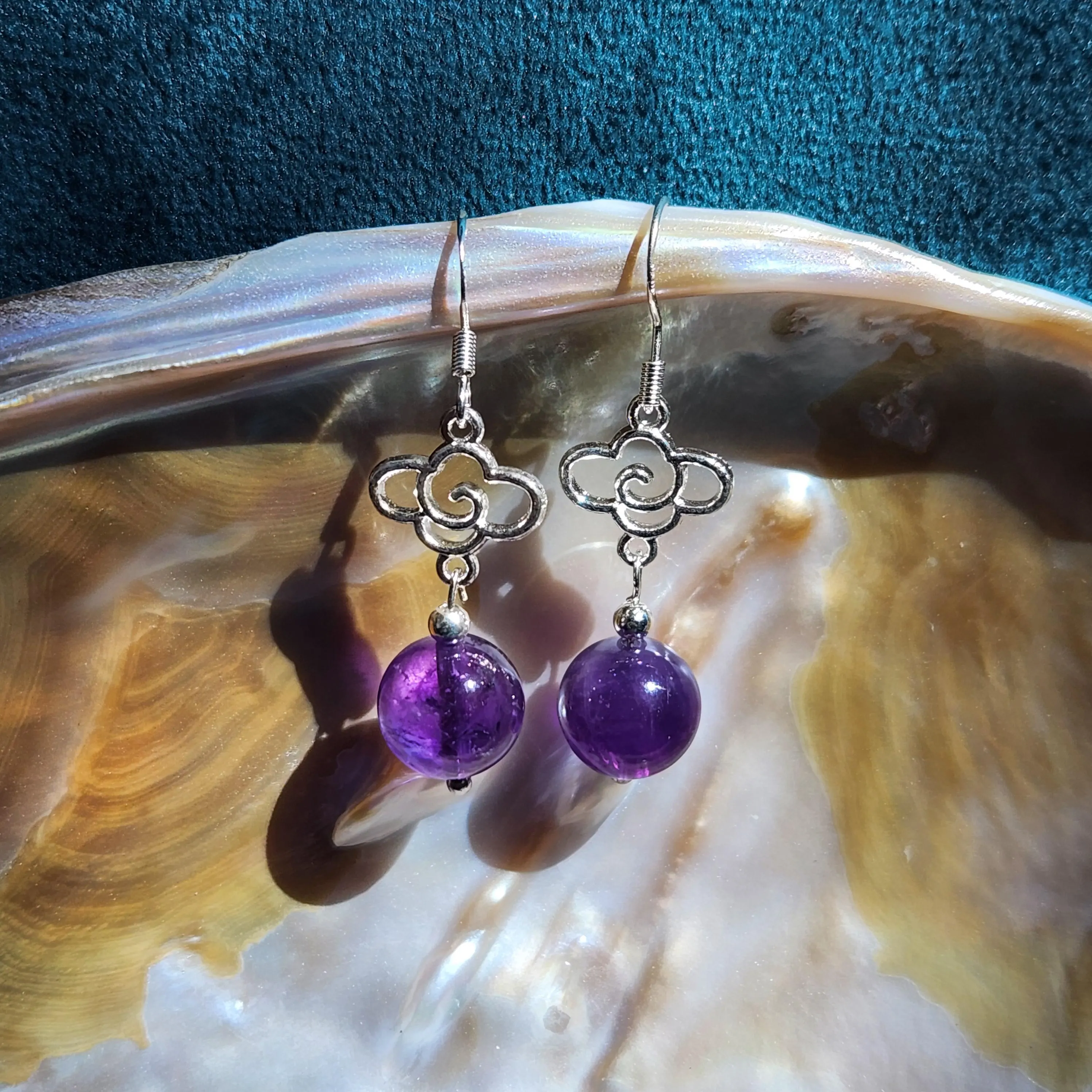 Amethyst drop earrings, 10mm silver round Amethyst crystal earrings