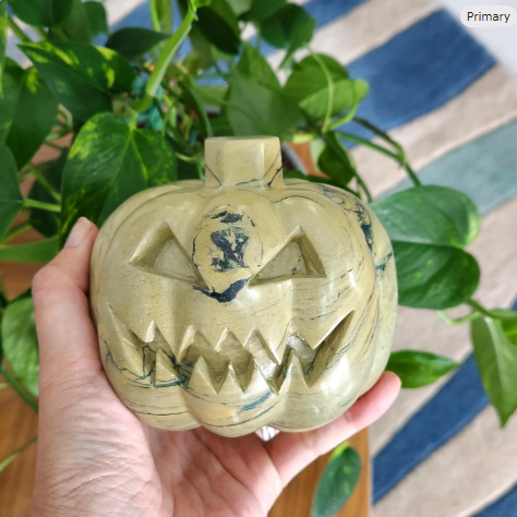 Jasper Pumpkin 3lb, 4.5" XXXL Halloween Pumpkin Crystal carving • Crystal Pumpkin Jack O Lantern Decoration • Crystal Home Decoration