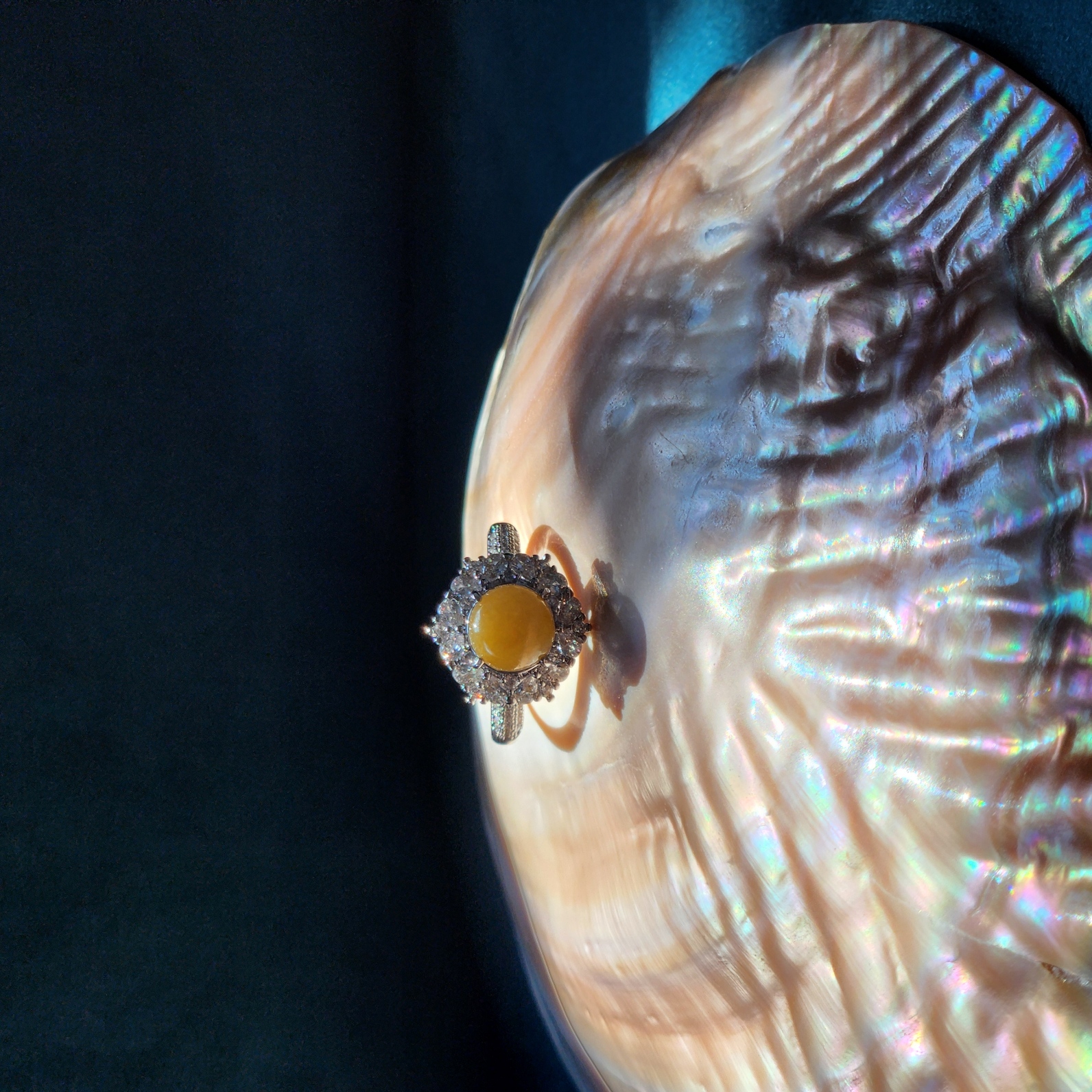 Yellow Jade Ring • Natural Burmese Jade silver adjustable band ring with cubic zirconia • Jade jewelry accessory gifts