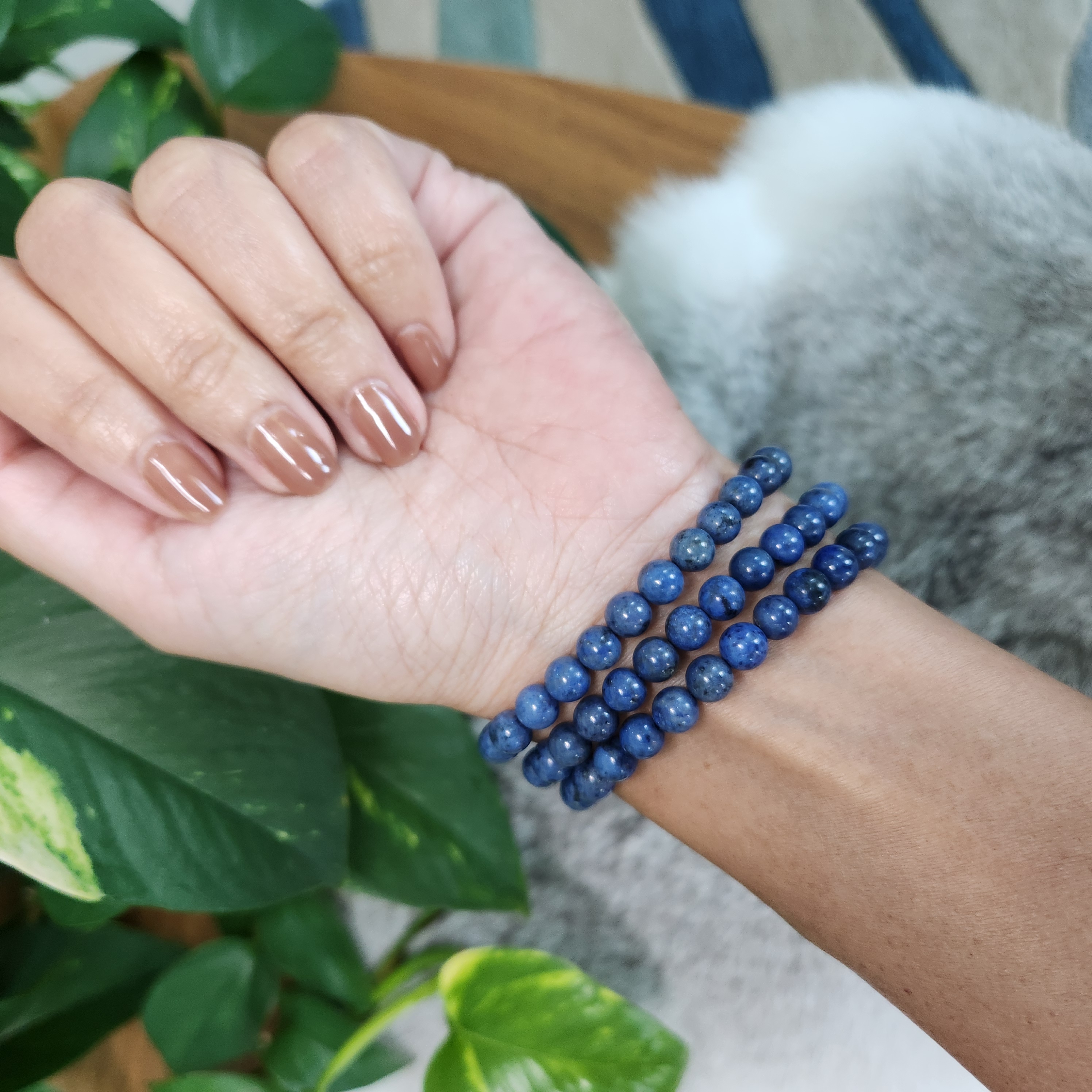 Dumortierite bracelet • RARE Blue Dumortierite 6mm crystal bracelet • Blue Denim bead 