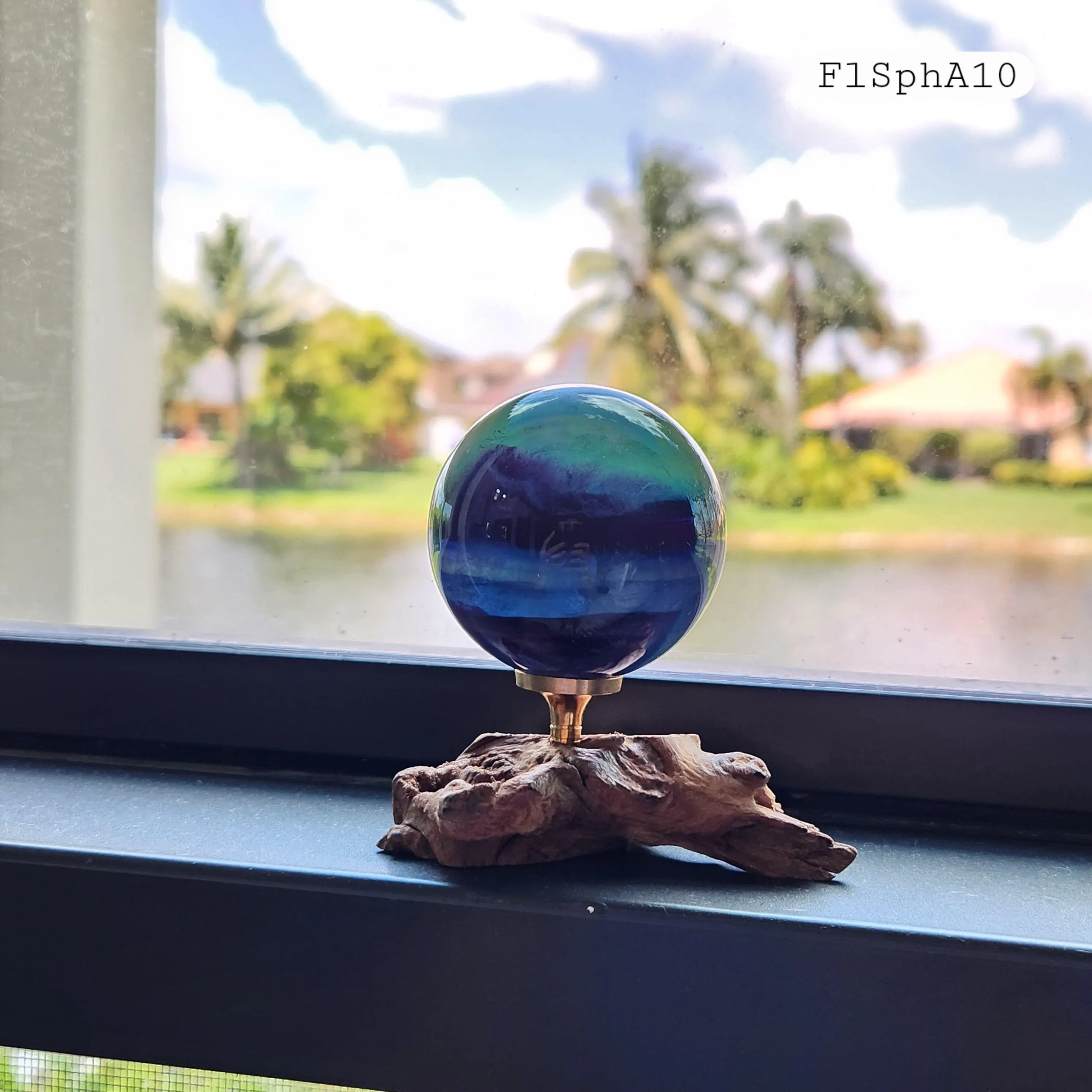 Fluorite sphere • 1.9" Rainbow Fluorite Banded Feather Fluorite Crystal Sphere - Flashy Crystal Gift Home Decoration - stand not included