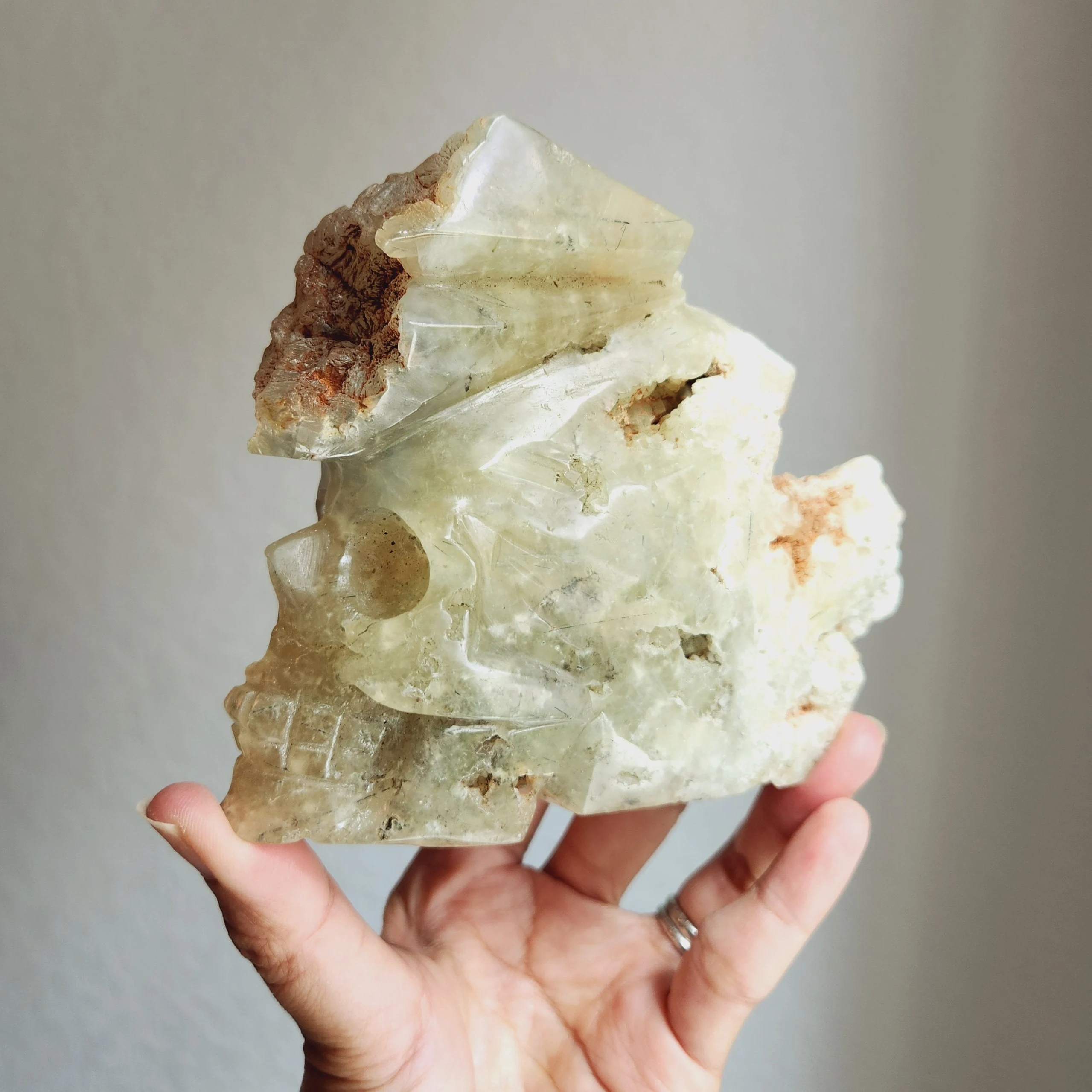 Prehnite skull • 4.5" Unique Rare crystal skull head • Raw cluster crystal skull collection