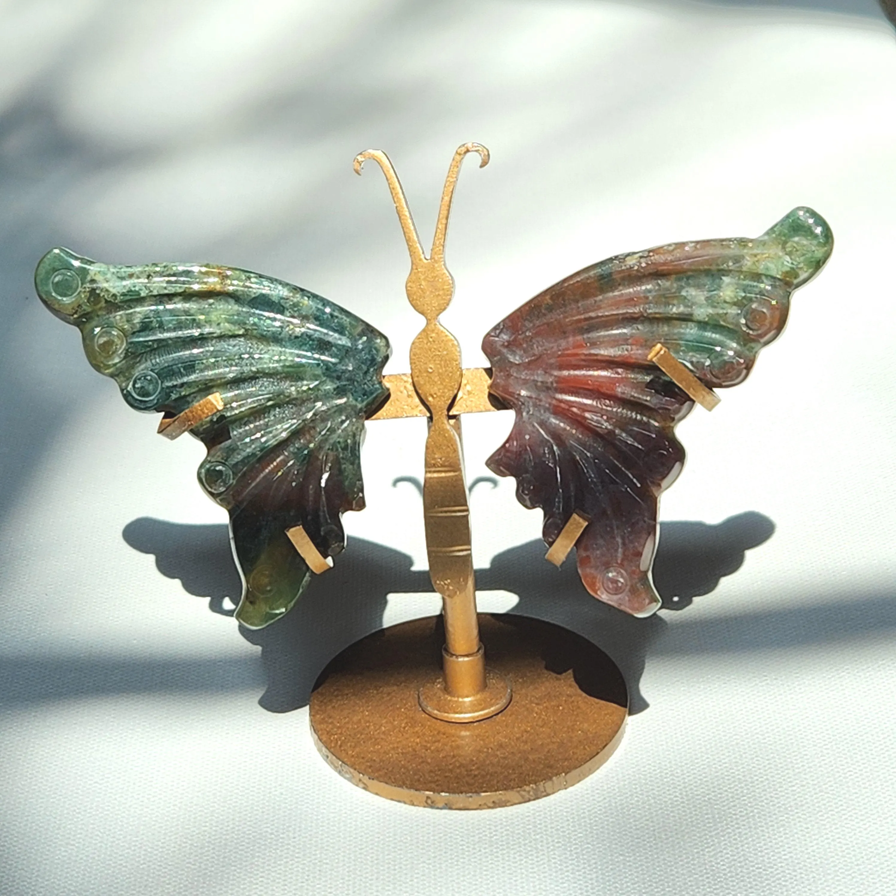 Butterfly wings - 4.6" Butterfly wing crystal carvings on stand - Ocean Jasper • Lepidolite