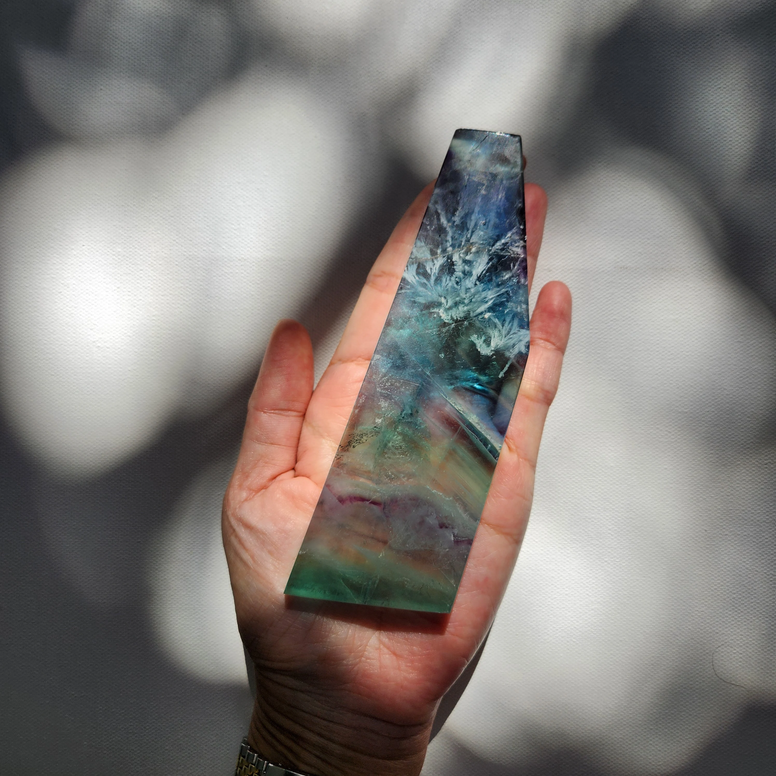 Fluorite Slab • 5.6" Snowflake Rainbow Fluorite Slice w Druzy Portal • RARE Blue Purple  Snowflake Fluorite Slab