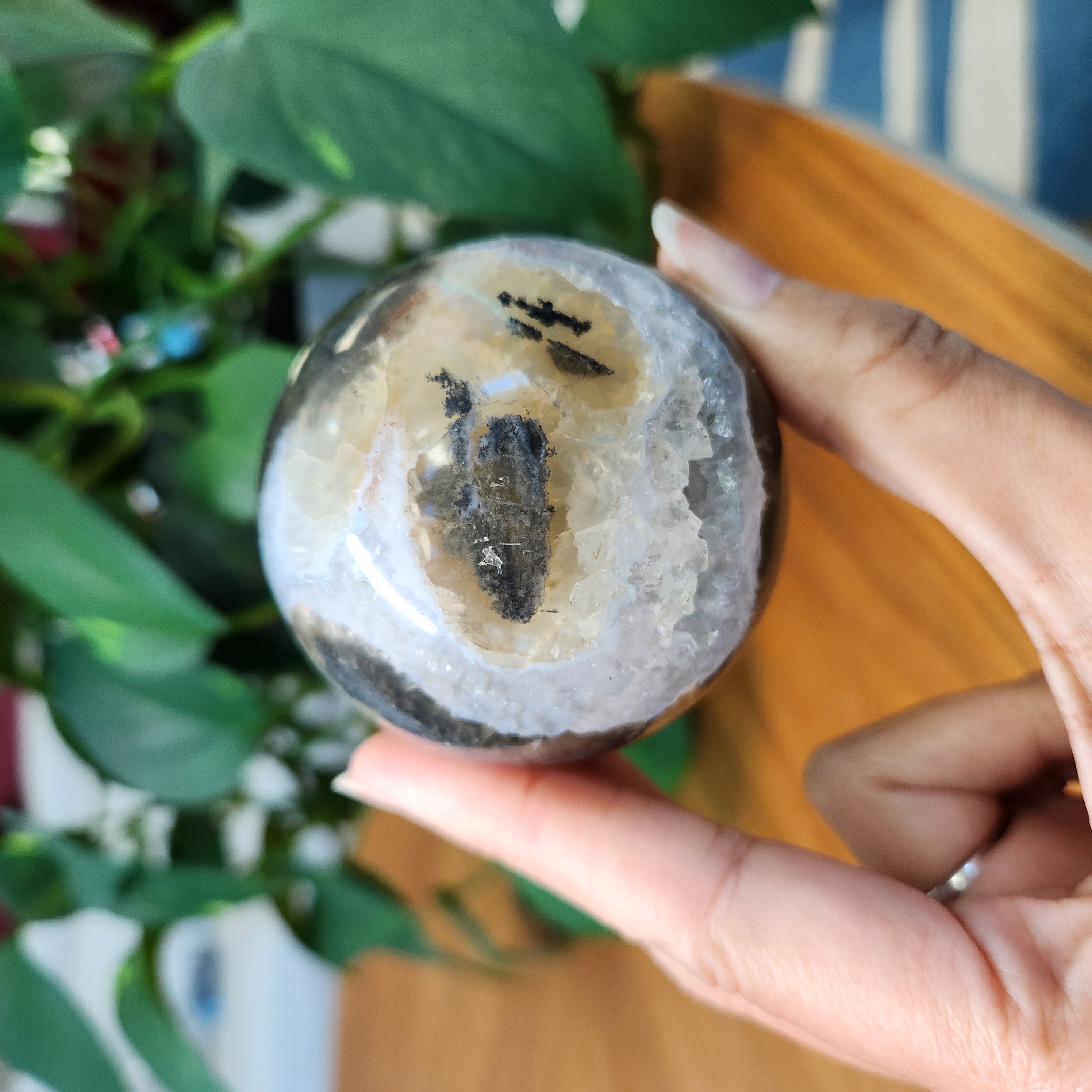 Fluorite Moss Agate sphere • RARE 2.4" UV reactive Moss Agate Fluorite sphere • Fluorite sphere, Moss agate sphere, sunset fluorite sphere