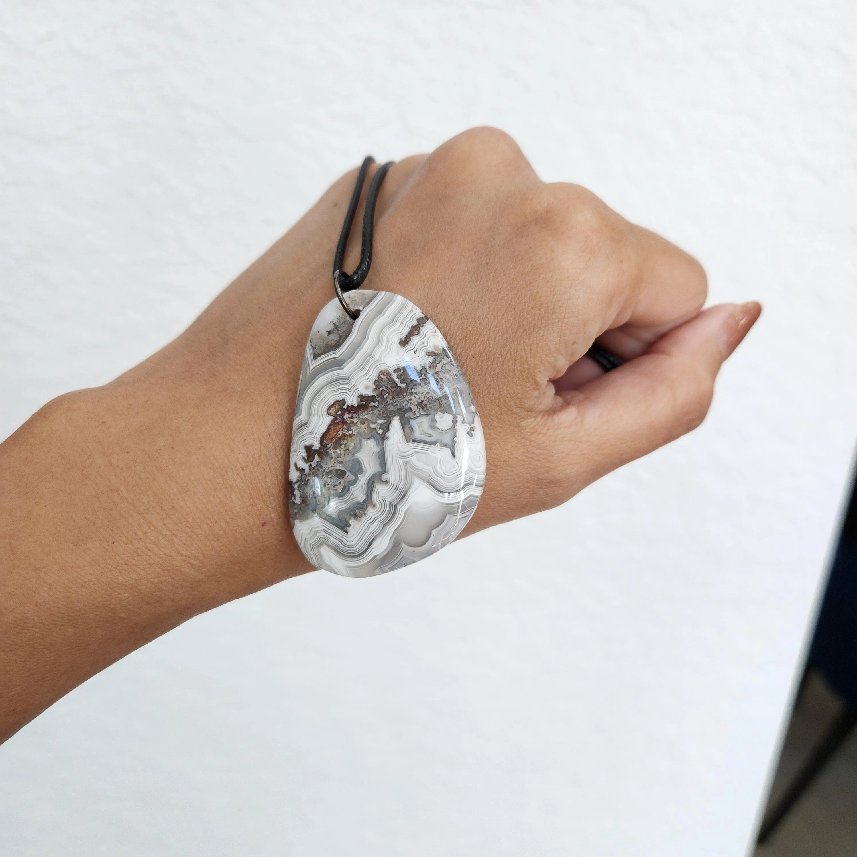 Crazy Lace Agate Pendant - Mexican Lace Agate Pendant on rope - Crystal agate pendant