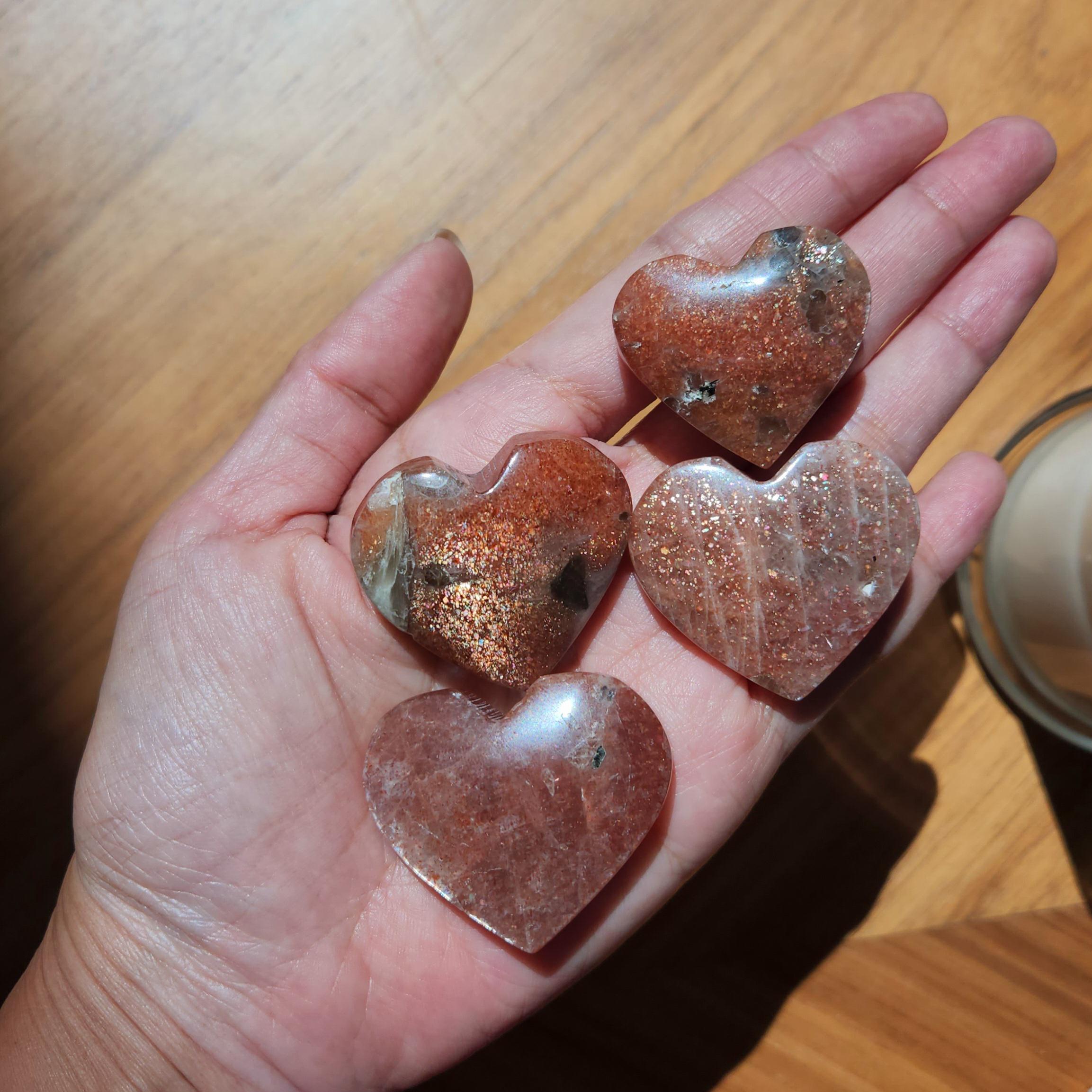 Arusha Sunstone Heart • 1.8" flashy Arusha gemstone crystal heart • High grade, rainbow confetti Arusha sunstone 