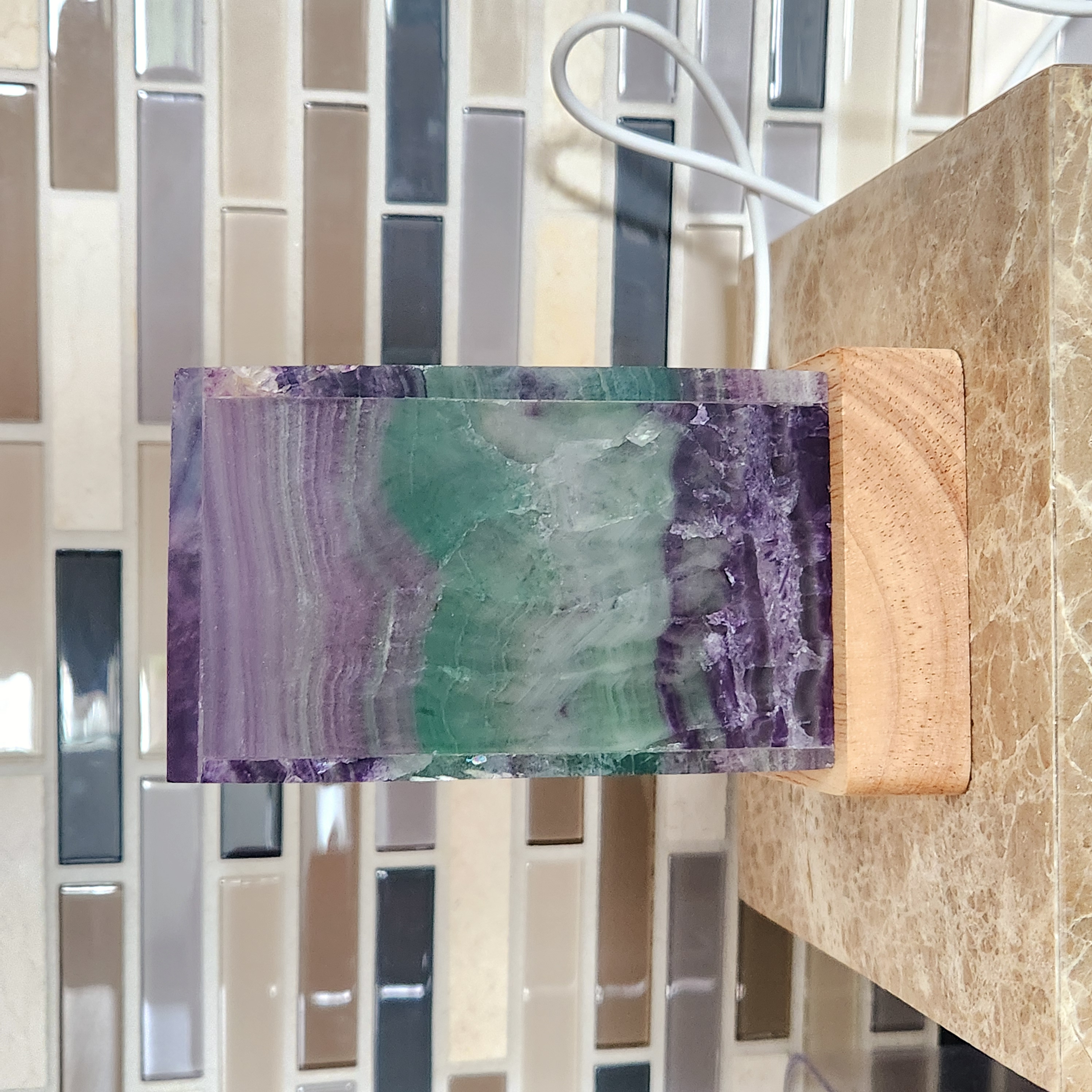 Fluorite Lamp • 4" tall Rainbow Fluorite Lamp • Rare Square Rectangular Crystal Fluorite Lamp • USB Light stand included