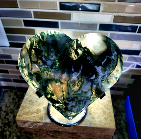 Moss Agate Heart - Extra Large