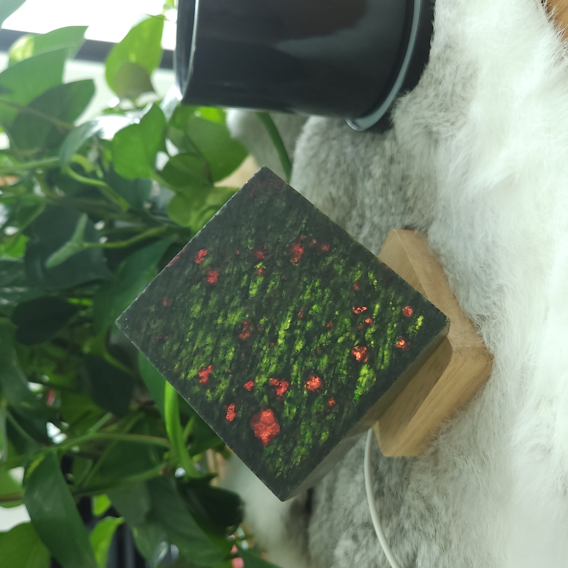 Crystal lamp • 3.2" Garnet + Green Jade Lamp • Gemstone lamp, usb light base included • Crystal night light lamp home decoration gift