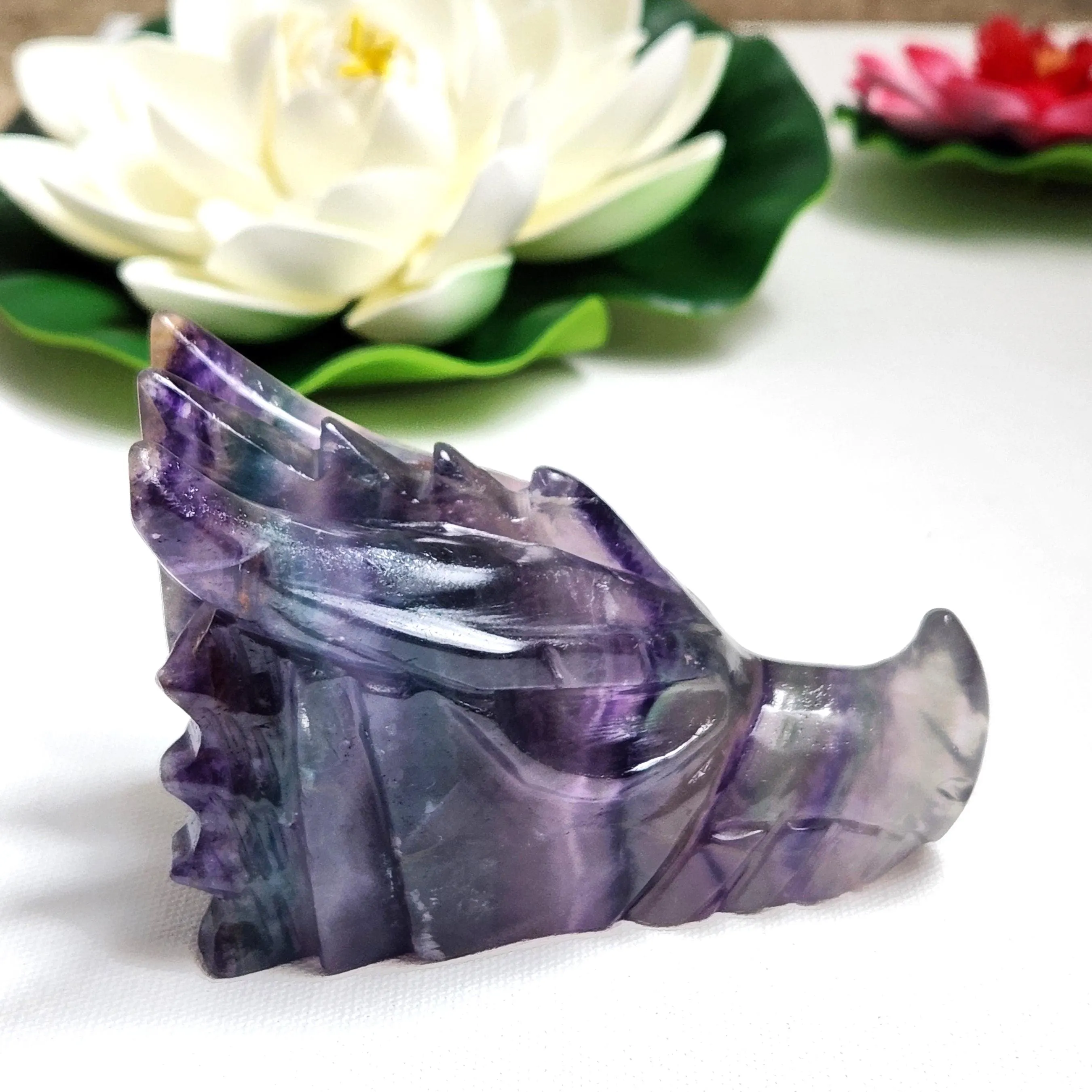 Fluorite Dragonhead • 4" Rainbow Fluorite Dragon crystal skull head 