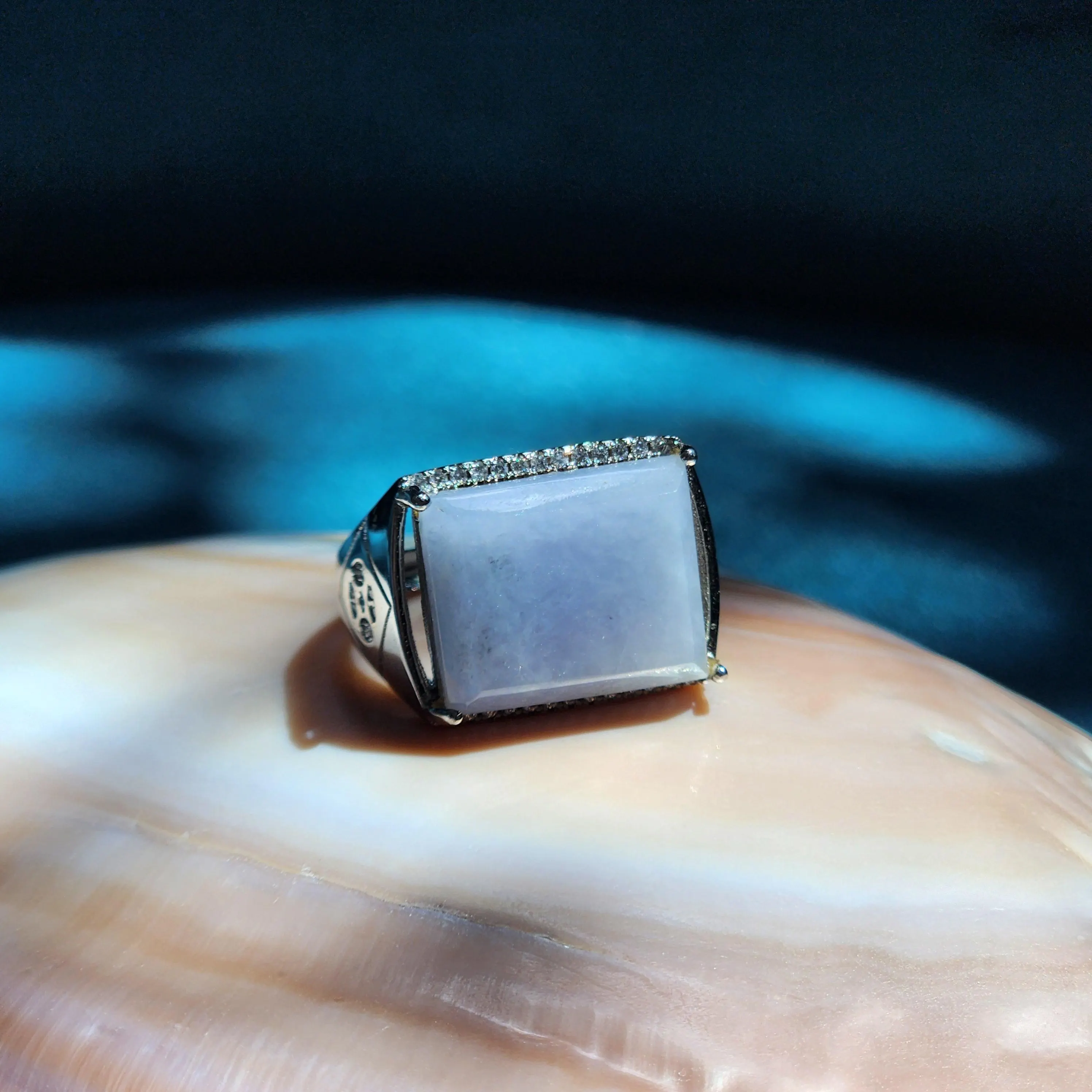 Purple Lilac Jade ring • Natural Burmese Jade set in Silver for him her • 