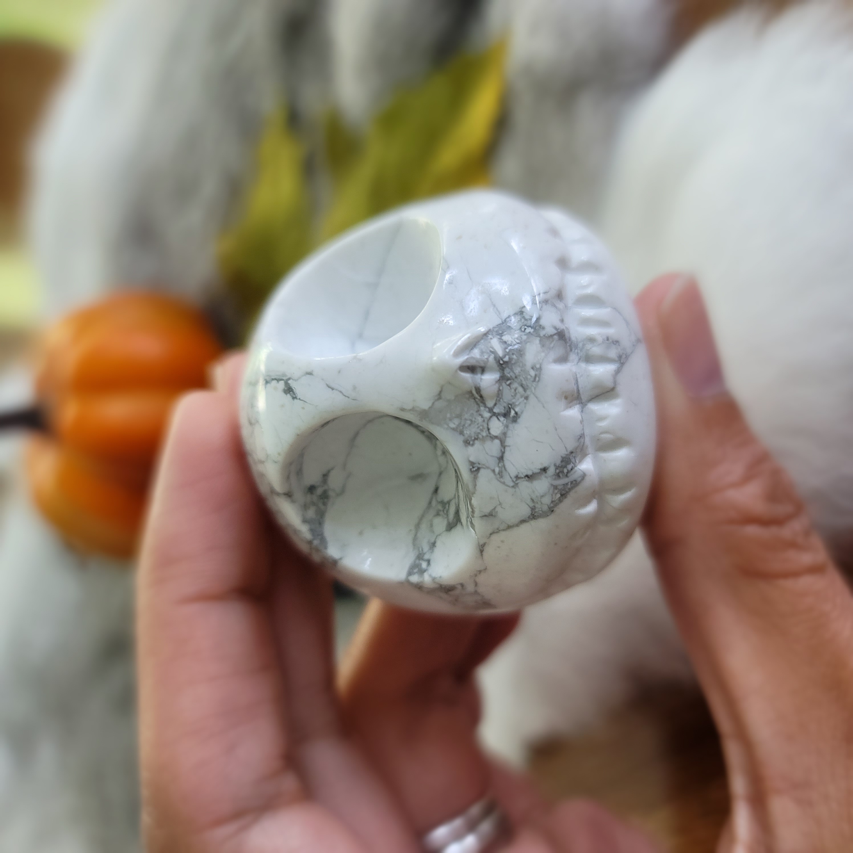 Jack Skull • Skeletal Skull • Halloween Skull • Howlite • Black Obsidian Halloween decoration Jack O Lantern skull head-crystal gift