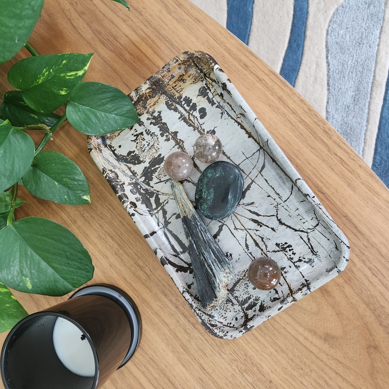 Picture Jasper Plate • 10" Picture stone platter • Crystal holder platter • Crystal gift Home Decoration