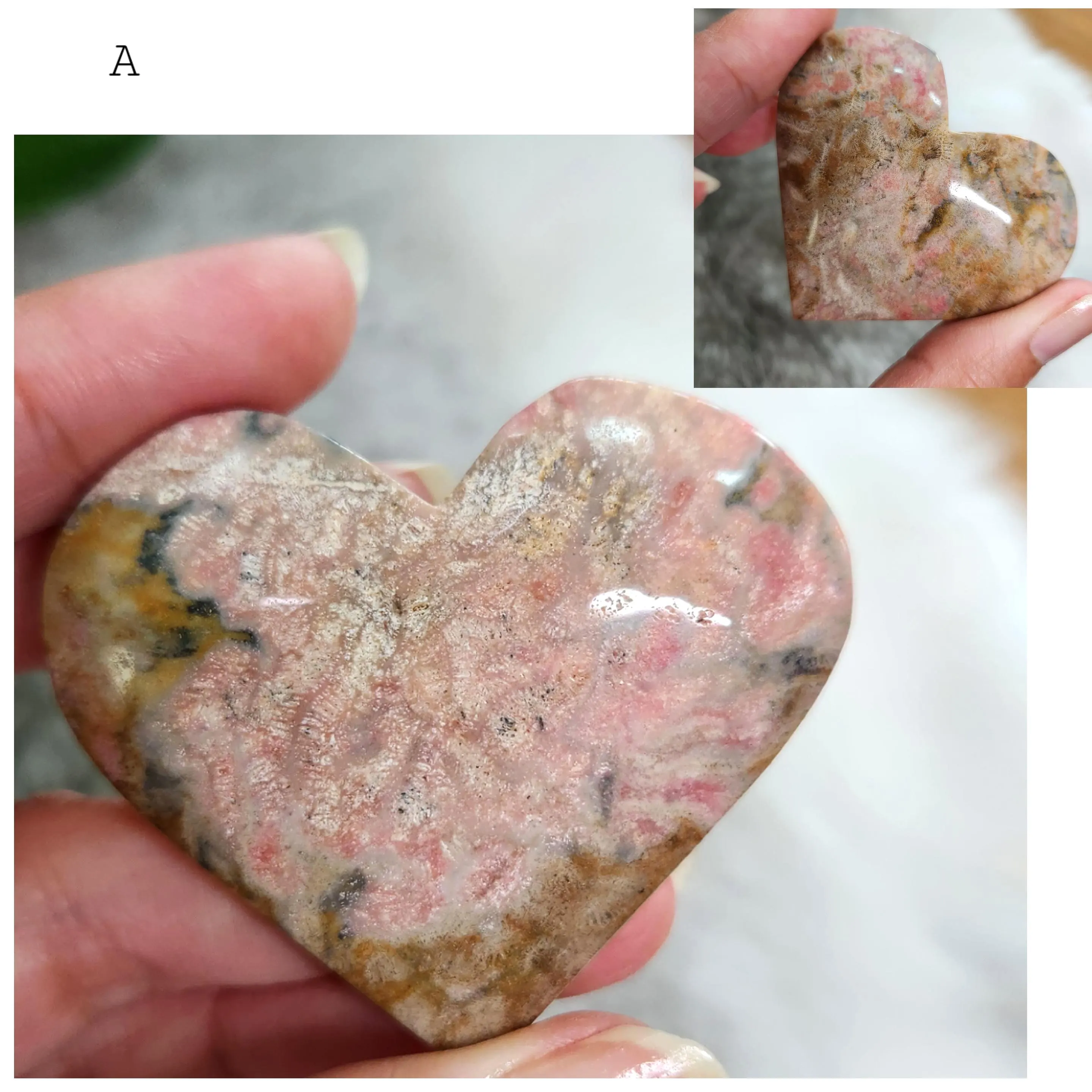 Coral Jade Heart • Fossilized Coral Jade crystal heart carving • Coral Stone heart Crystal home decoration gift
