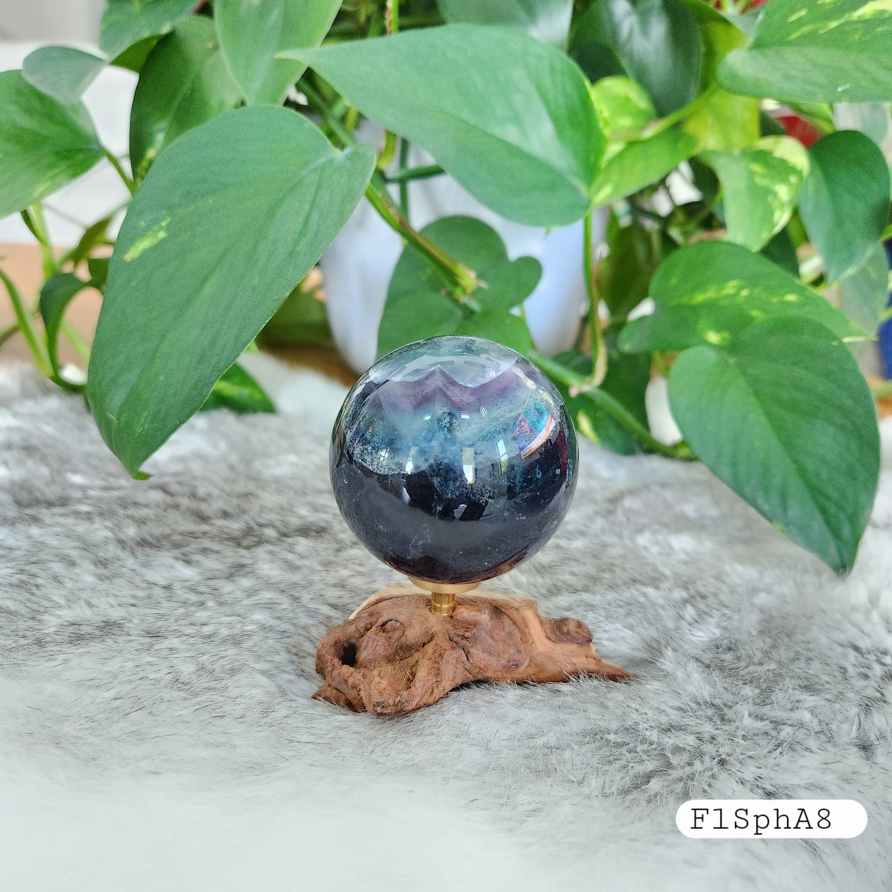 Fluorite sphere • 2" Rainbow Fluorite Banded Feather Fluorite Crystal Sphere