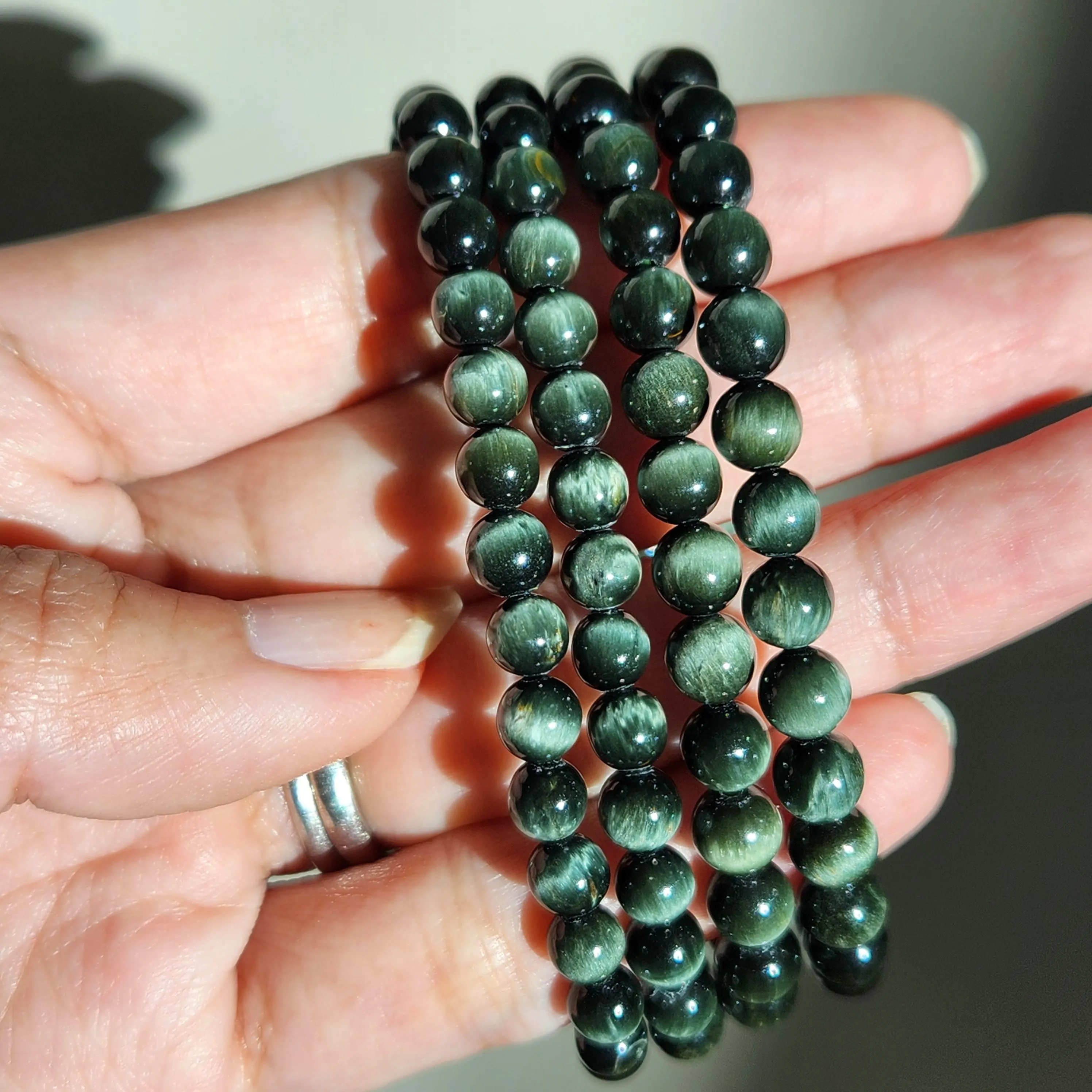 Seraphinite bracelet • Flashy Seraphinite round bead gemstone bracelet • Green Charoite bracelet