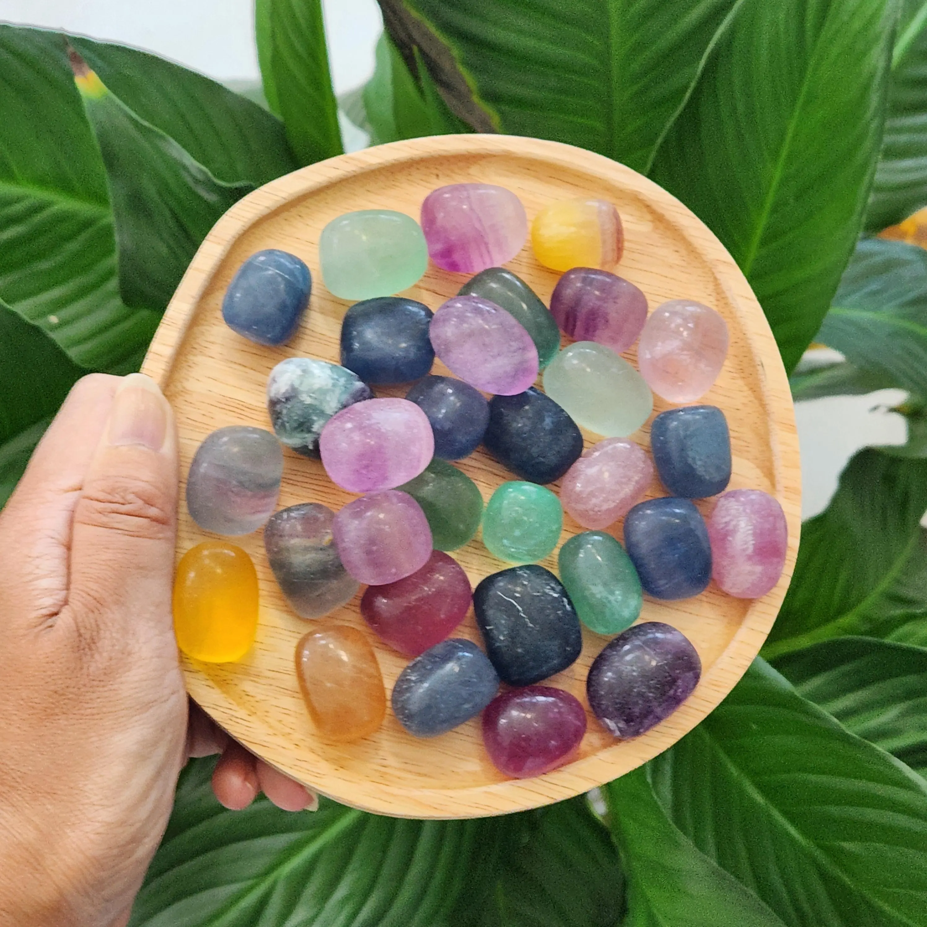 Fluorite Tumble •Candy Watermelon Fluorite Pocket stone • Blue, Green, Purple, Yellow Rainbow Fluorite Crystal tumble stones gift home decoration