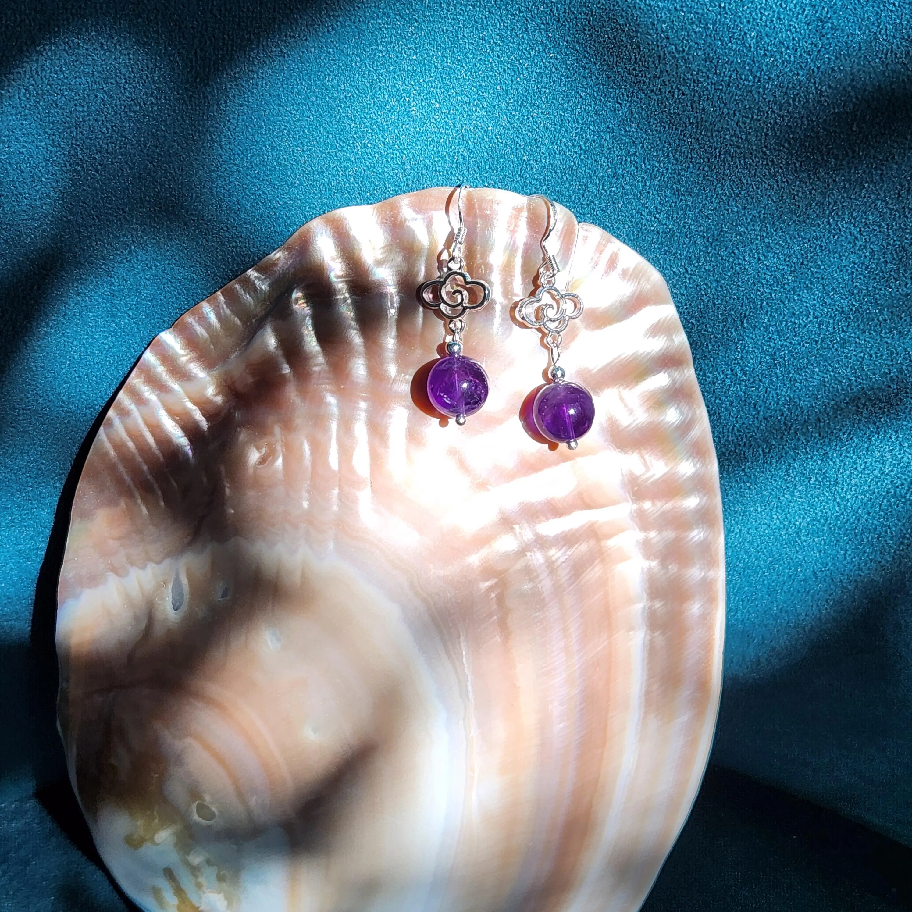 Amethyst drop earrings, 10mm silver round Amethyst crystal earrings