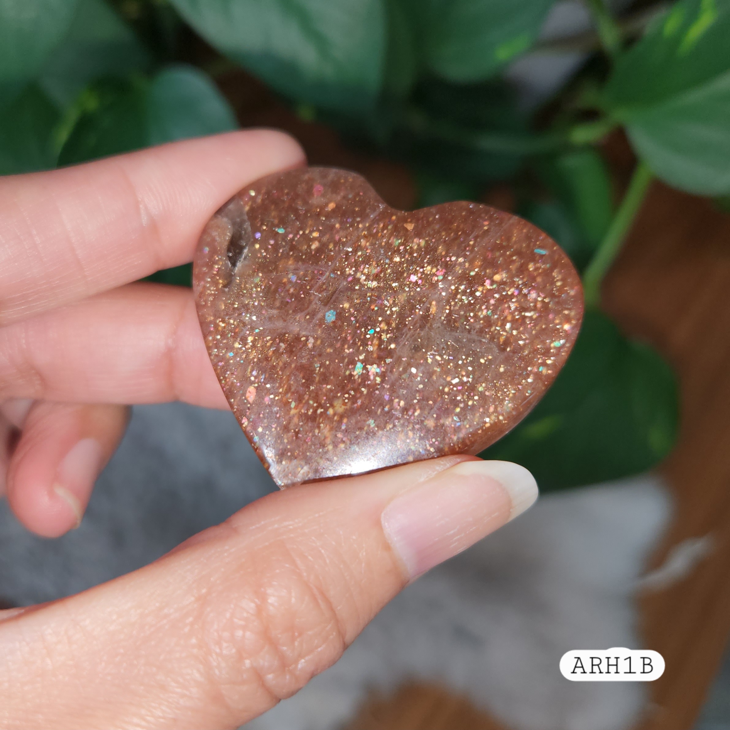 Arusha Sunstone Heart • 1.8" flashy Arusha gemstone crystal heart • High grade, rainbow confetti Arusha sunstone 