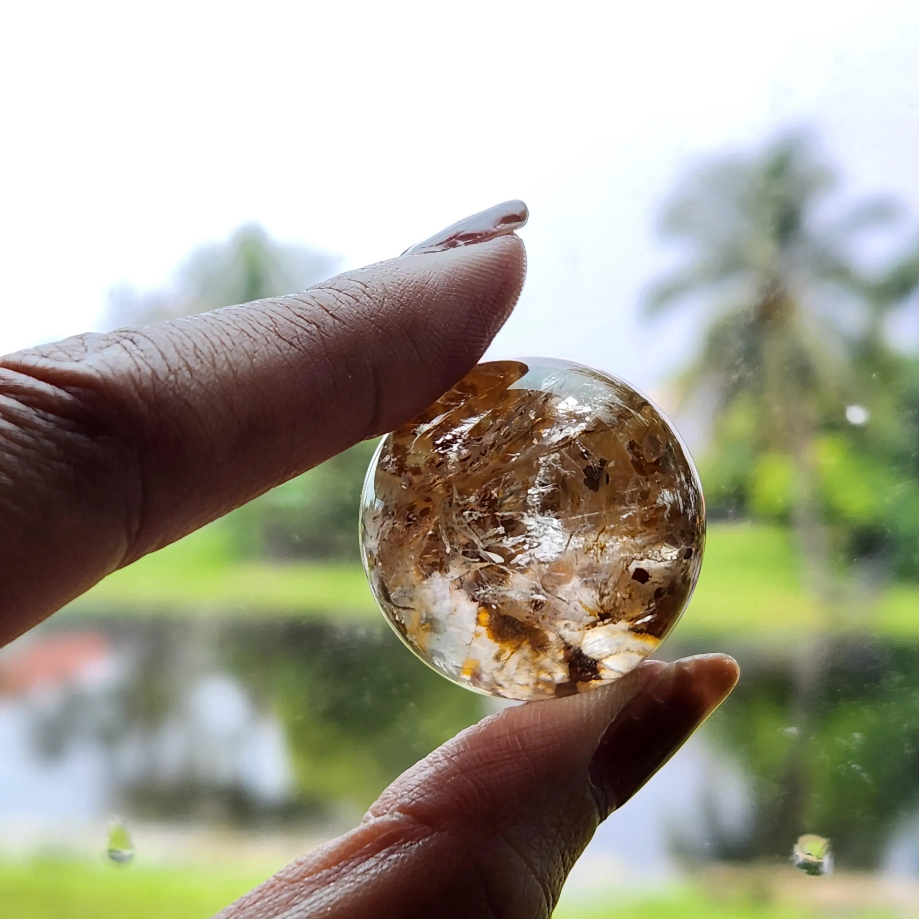 Pyrite in Quartz Crystal Sphere • RARE 32mm Clear Quartz with Pyrite sphere - Pyrite inclusion sphere