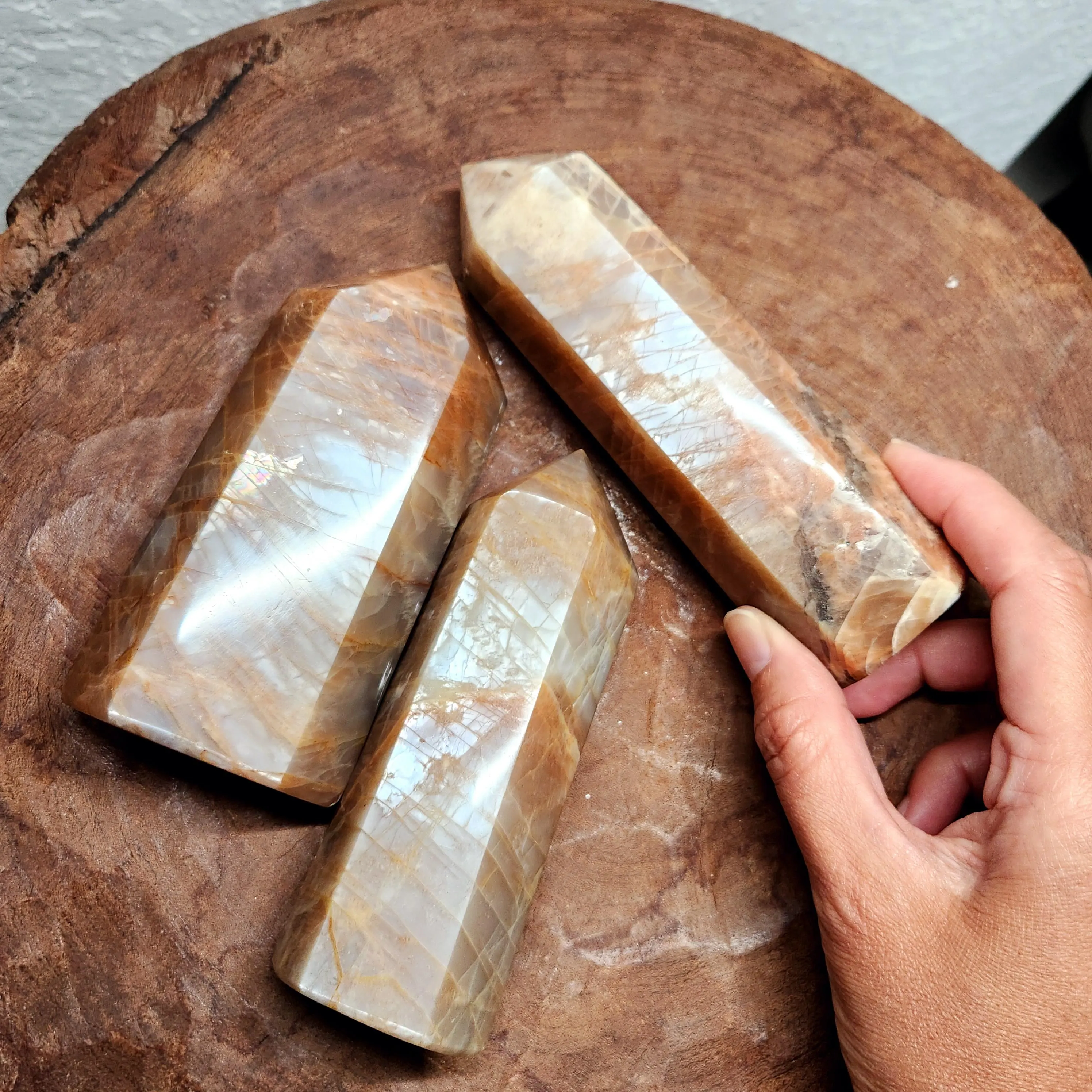 Moonstone Tower • 5" Peach Moonstone crystal point • Flashy Peach Moonstone crystal point • 