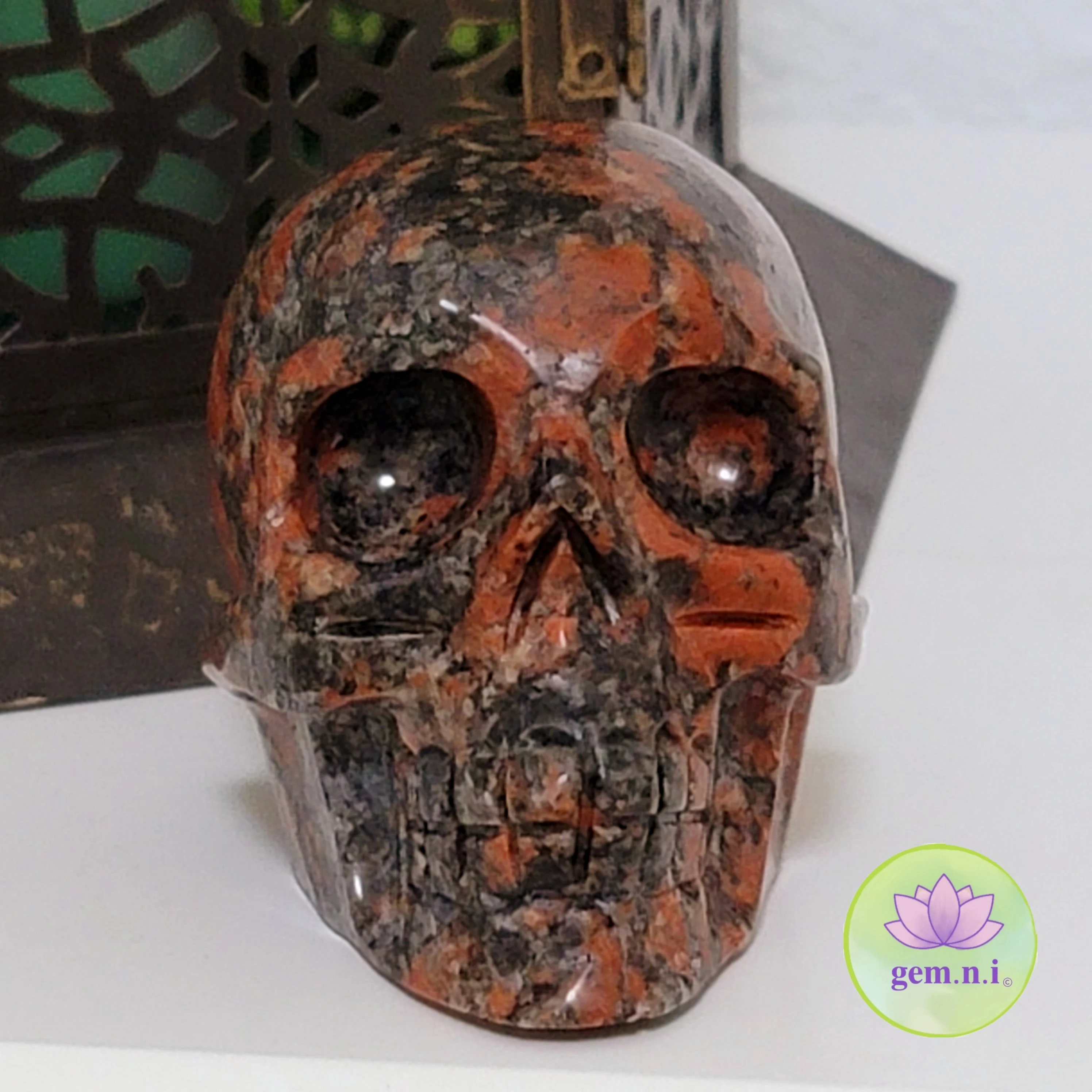 Jasper Skull • 3.74" Brecciated Jasper skull sculpture • Crystal skull head carving - Stone of vitality and strength