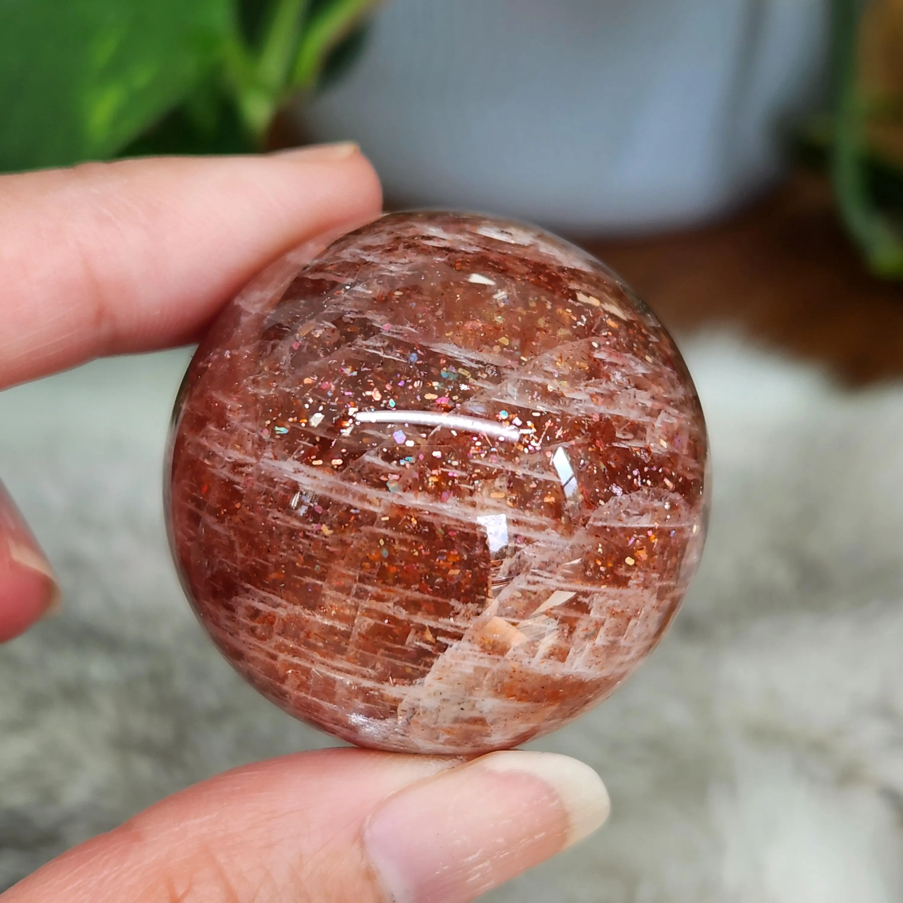 Arusha Sunstone Sphere • 1.6" crystal sphere • High grade, rainbow confetti Arusha Sunstone sphere