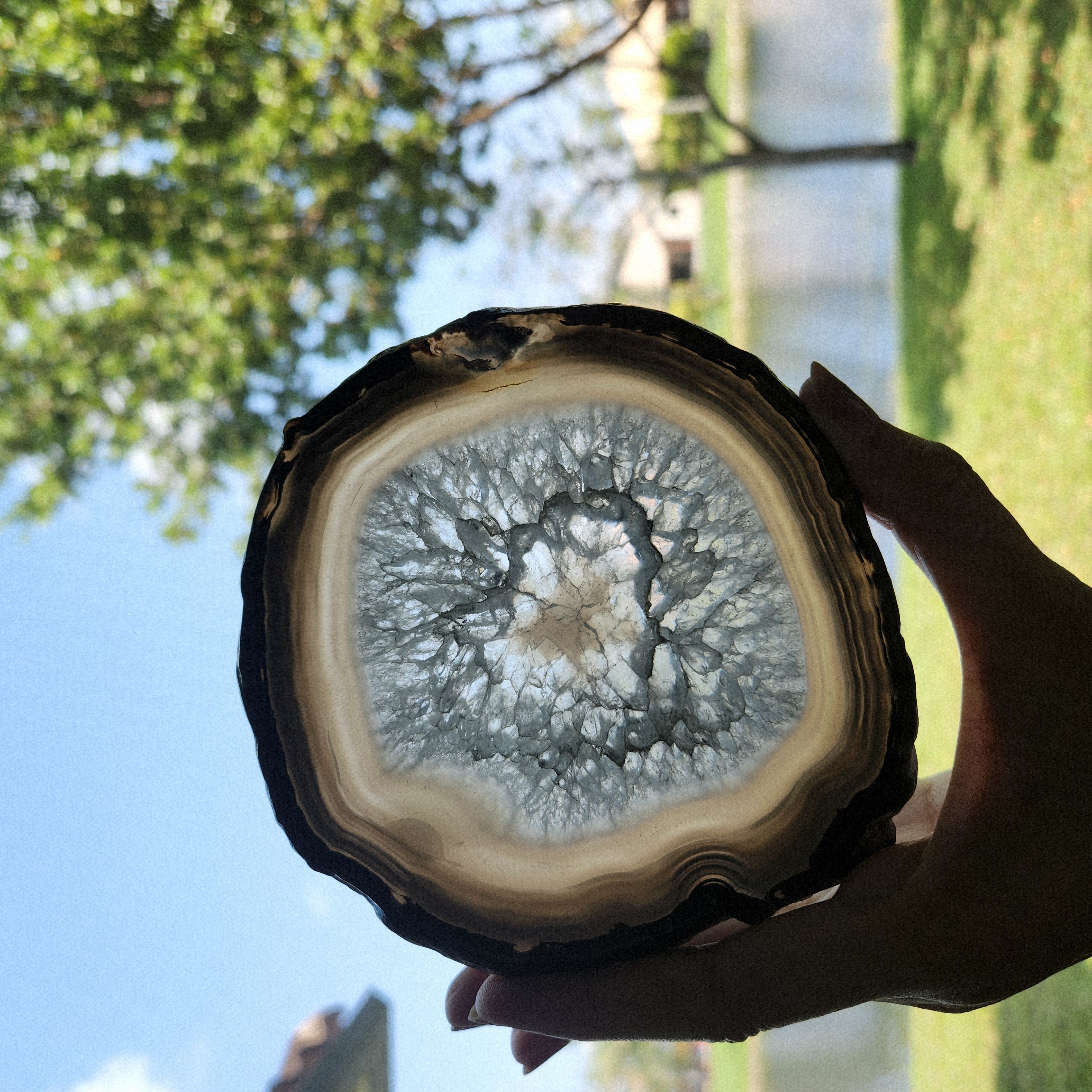 Agate slice • 5" crystal Agate gemstone slab • Crystal Agate slab coaster gift home decoration