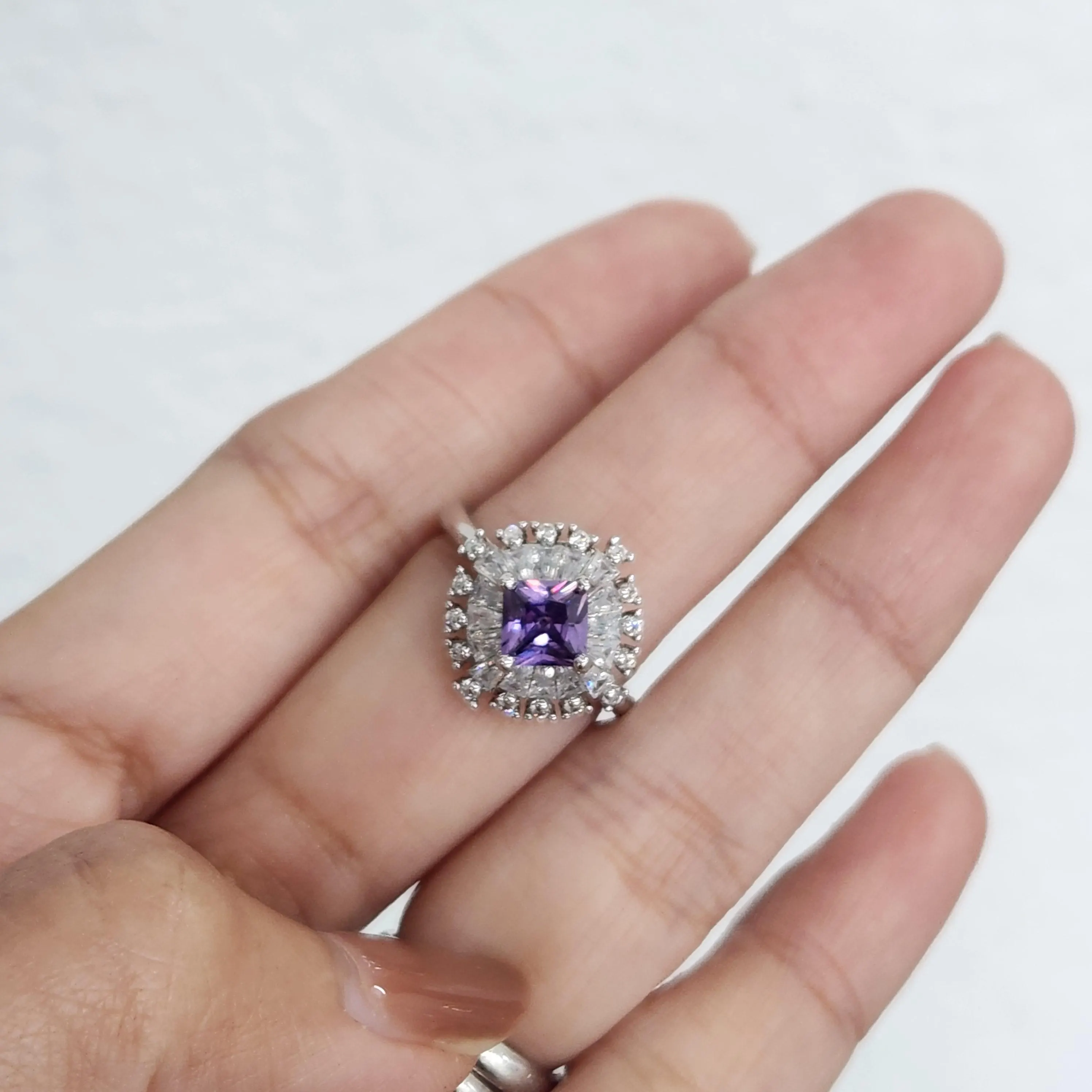 Princess cut Amethyst Ring with cubic zirconia set in sterling silver • Elegant Crystal jewelry accessory gift for her