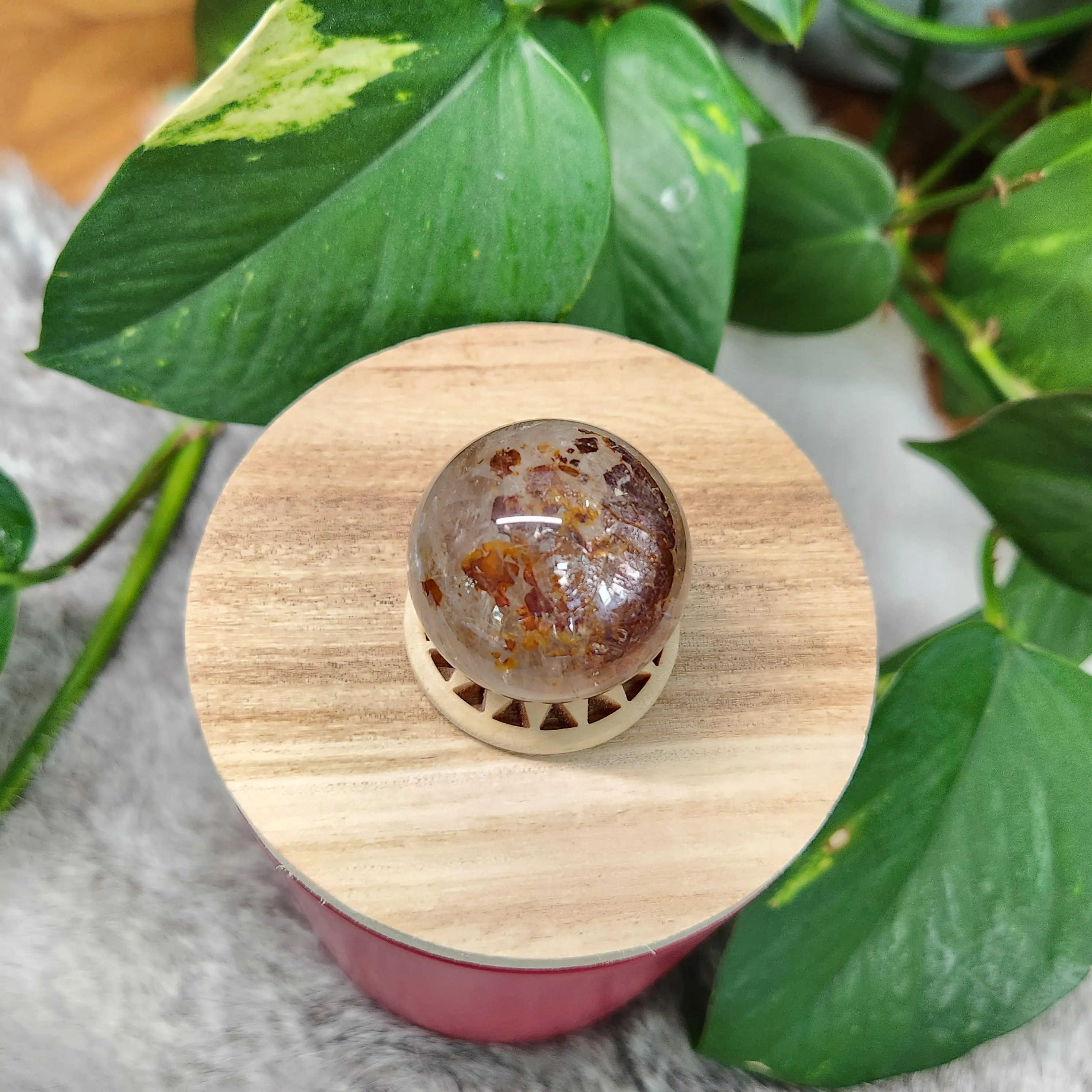 Pyrite in Quartz Crystal Sphere • RARE 32mm Clear Quartz with Pyrite sphere - Pyrite inclusion sphere