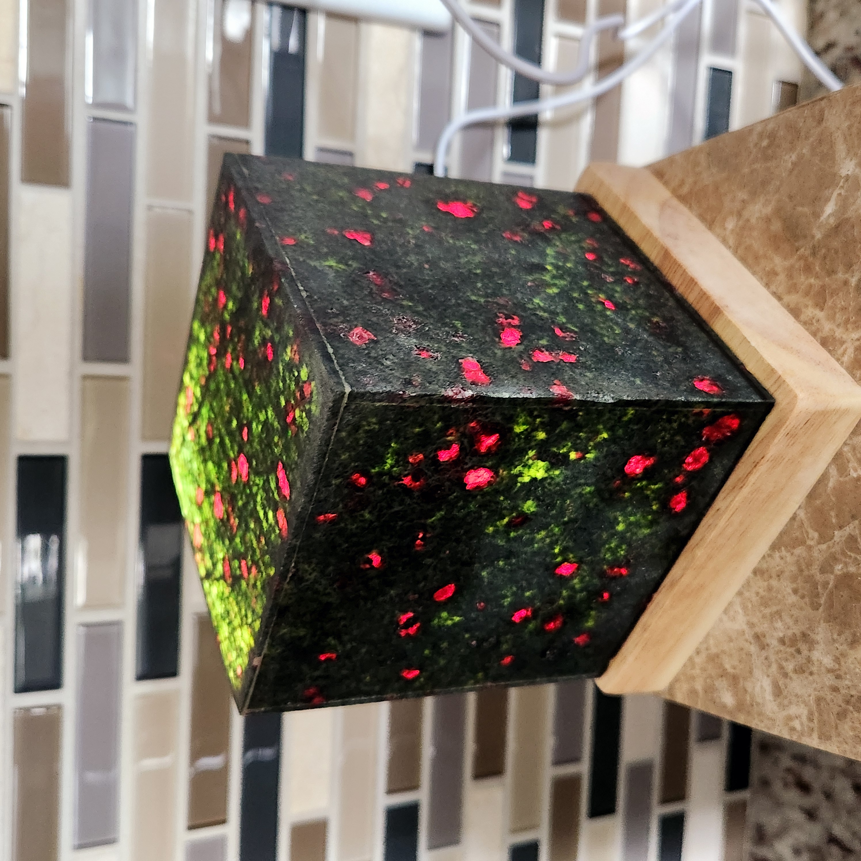 Crystal lamp • 3.8" Garnet + Green Jade Lamp • Gemstone lamp, usb light base included • Crystal night light lamp home decoration gift