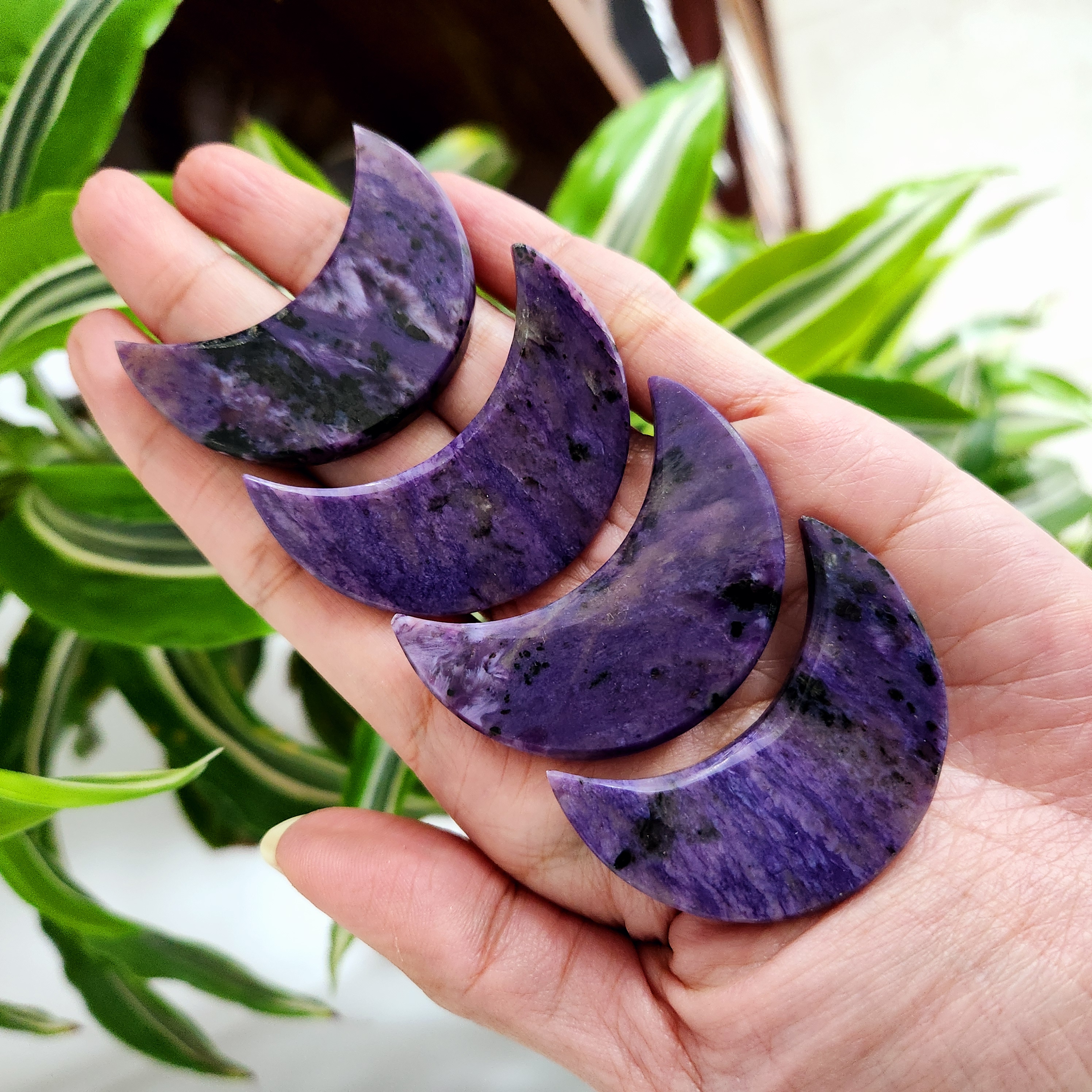 Charoite Moon • 1.9" Charoite crystal crescent moon • Crystal moon carving • Purple Charoite Moon
