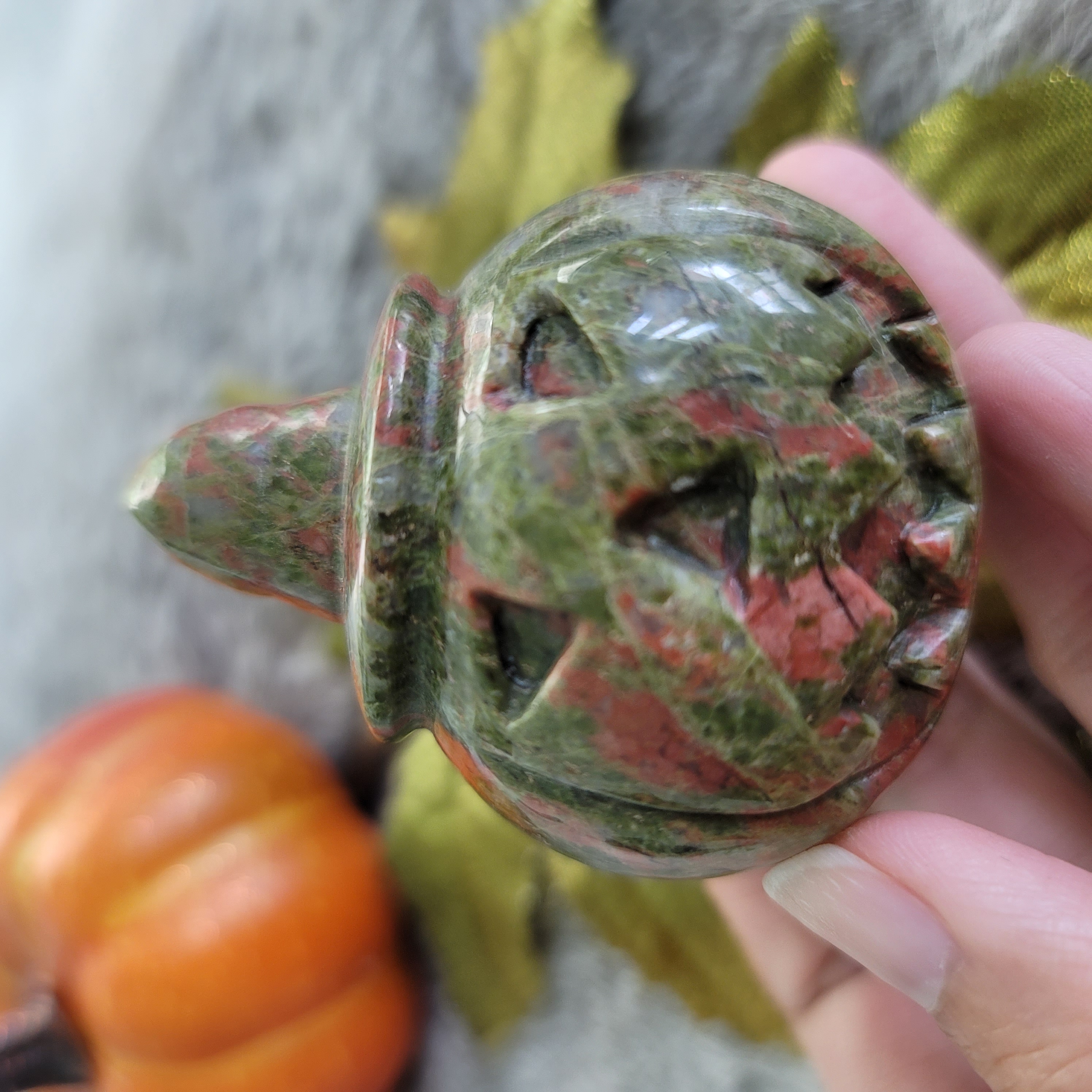 Pumpkin carving, Halloween pumpkin crystal • Jack O Lantern, Labradorite, Jasper, Lapis • Spooky pumpkin- stone pumpkin carving