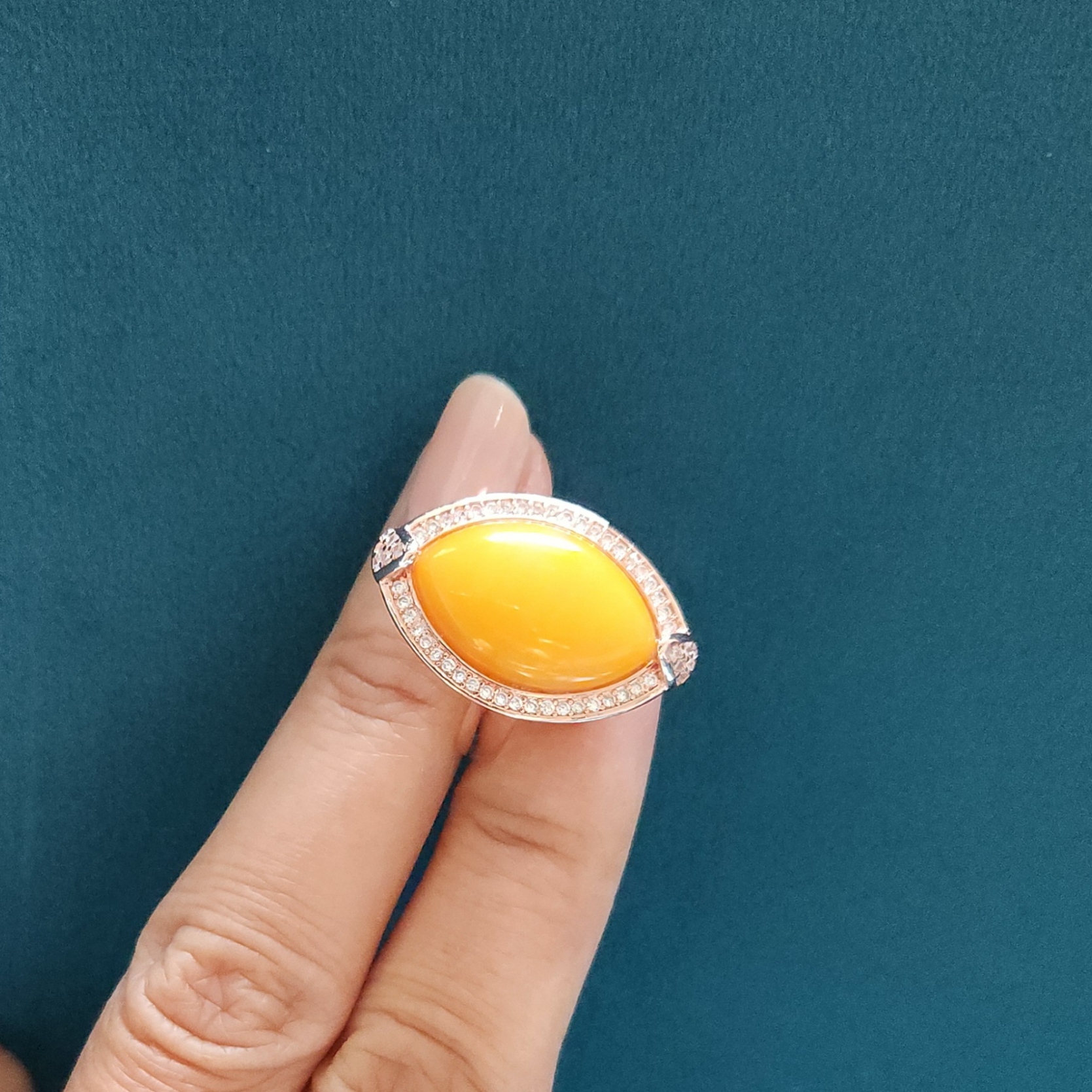 Yellow Jade - Rose Gold plated setting with cubic zirconia. Natural Burmese Jade - Stone of abundance and prosperity